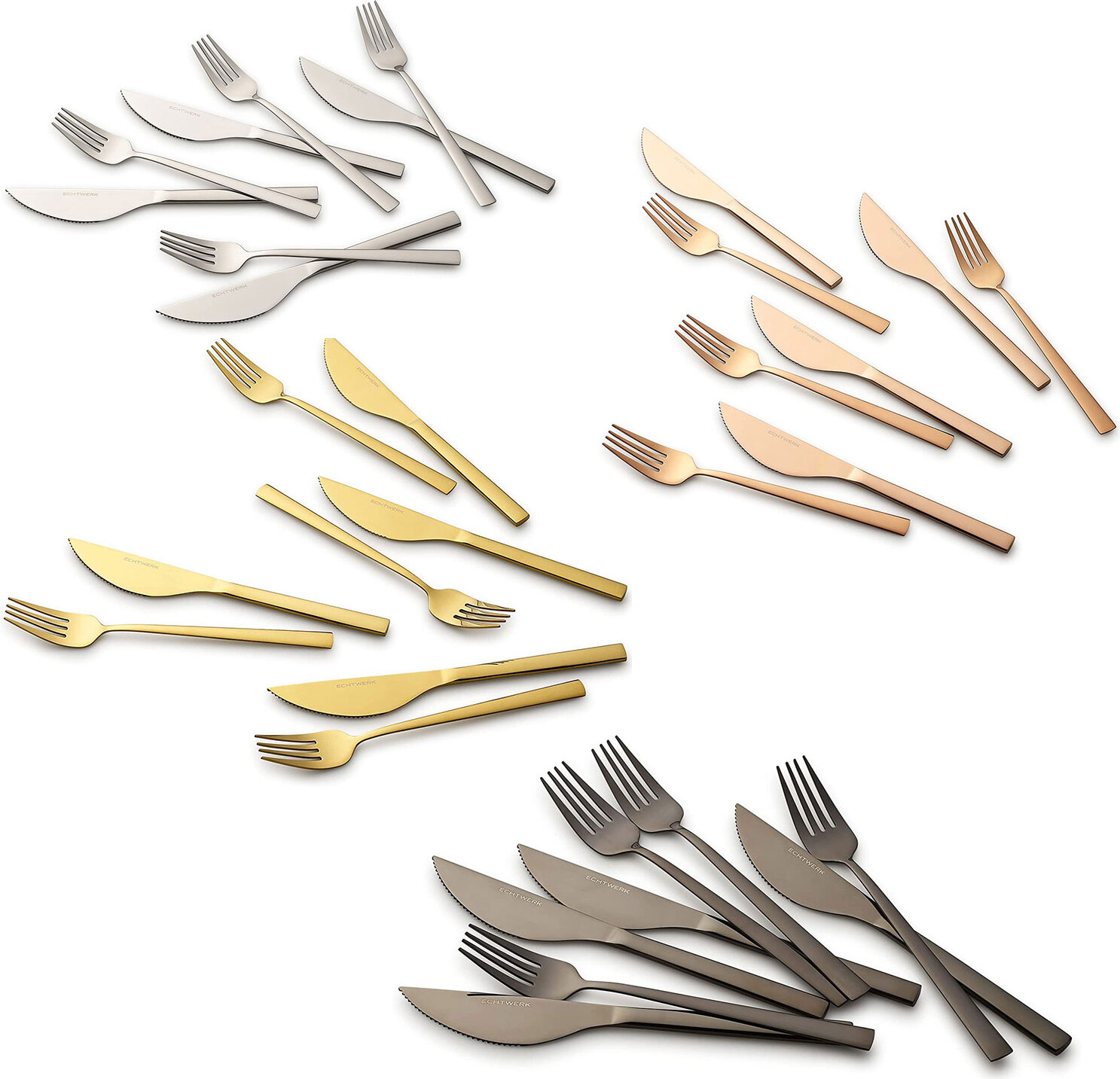 Echtwerk EW-PK-2205 Pizzabesteck-Set Pizzaset Steakbesteck Essbesteck 8-tlg. 4 Personen 4 Pizzamessern und 4 Pizzagabeln Edelstahl Silber-Edition, Farbe:Bronze 39900225582