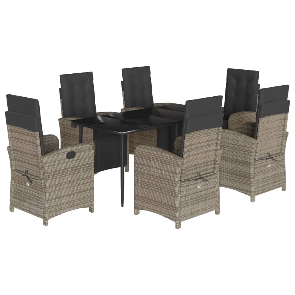 vidaXL 7-tlg. Garten-Essgruppe mit Kissen Grau Poly Rattan 3212560
