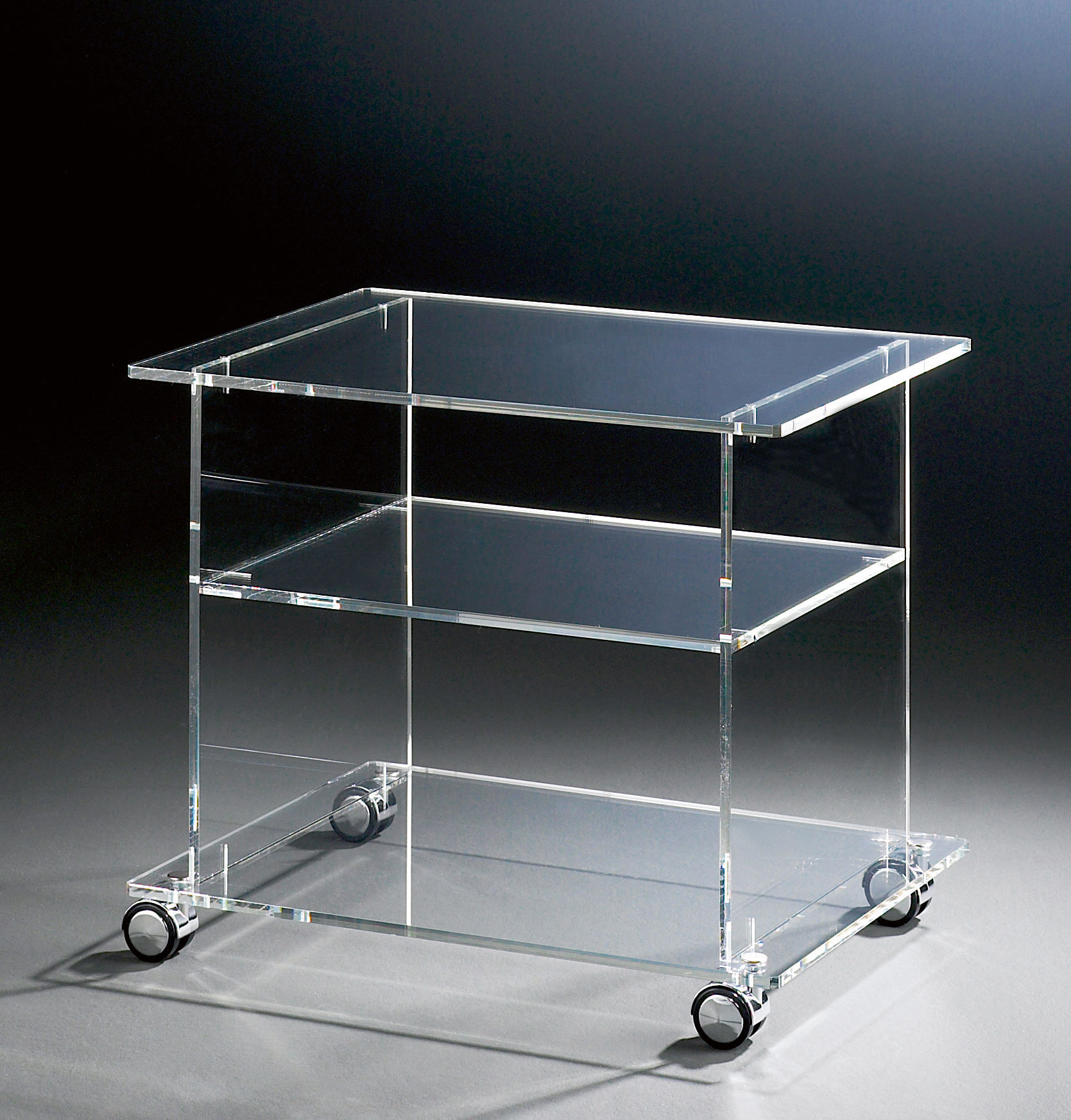 HOWE-Deko Hochwertiger Acryl-Glas TV-Wagen / TV-Tisch mit 4 Chromrollen, klar, 60 x 45 cm, H 51 cm, Acryl-Glas-Stärke 10 mm 131174