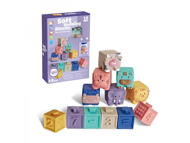 12Pcs Baby Bausteine Spielzeug Beißring Montessori-Spielzeug Baby Lernspielzeug