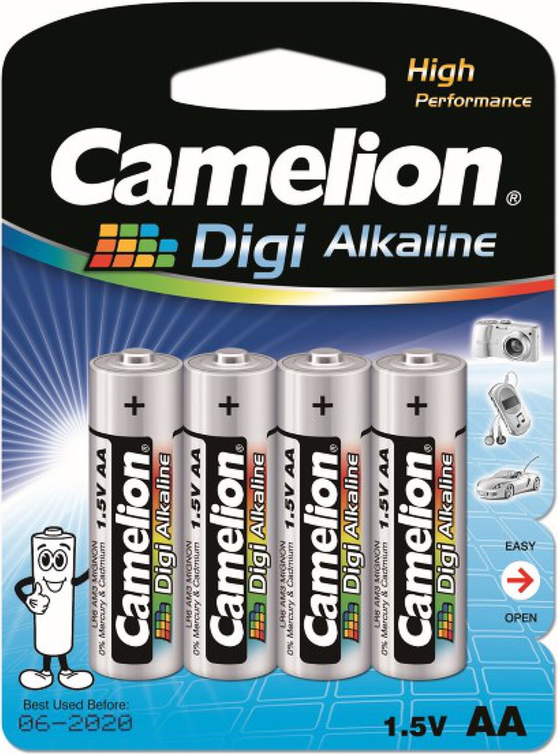 Batterie Camelion Digi Alkaline LR6 Mignon AA für Digitalkameras/Kameras 4er Blister G3.40.LIR6.1.1E