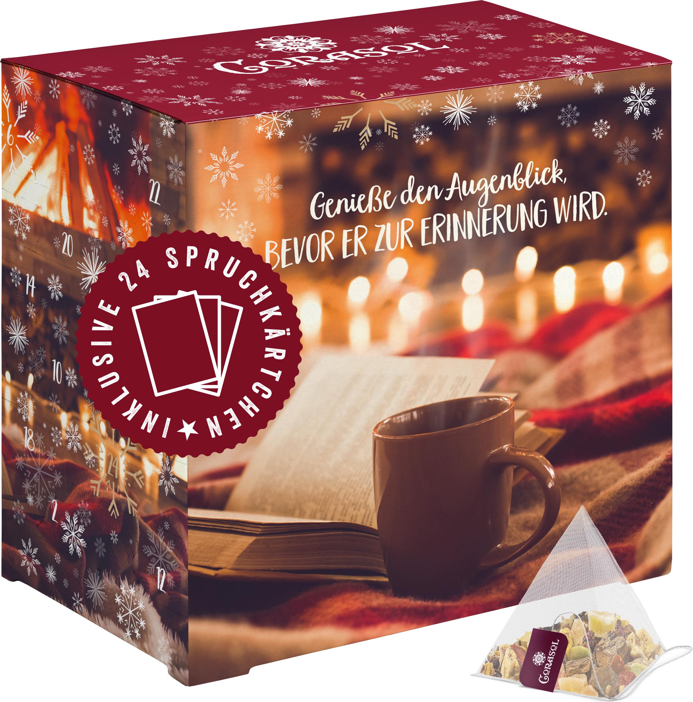 Corasol Pyramiden-Tee-Adventskalender Sprüche & Tee Adventskalender Genieße den Augenblick mit 24 Premium Tees & Spruchkärtchen (89 g) CORXTEA-SY2