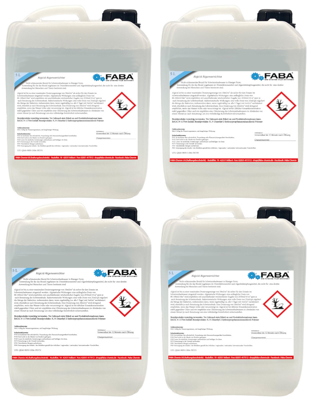 FABA Chemie FABA Algizid, Algicid, Algenverhütung, Algenex 4 x 5 Liter