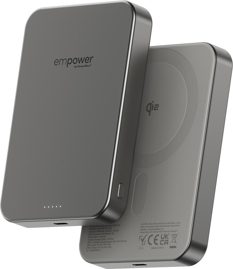 PanzerGlass empower by ® empower Bank | 10000mAh | Titanium, Apple, Apple - iPhone 17/16/15/14/13/12, Qi enabled smartphones, Airpods Pro Gen 2/3, Airpods Gen3, Suché aplikovanie, 1 kusov