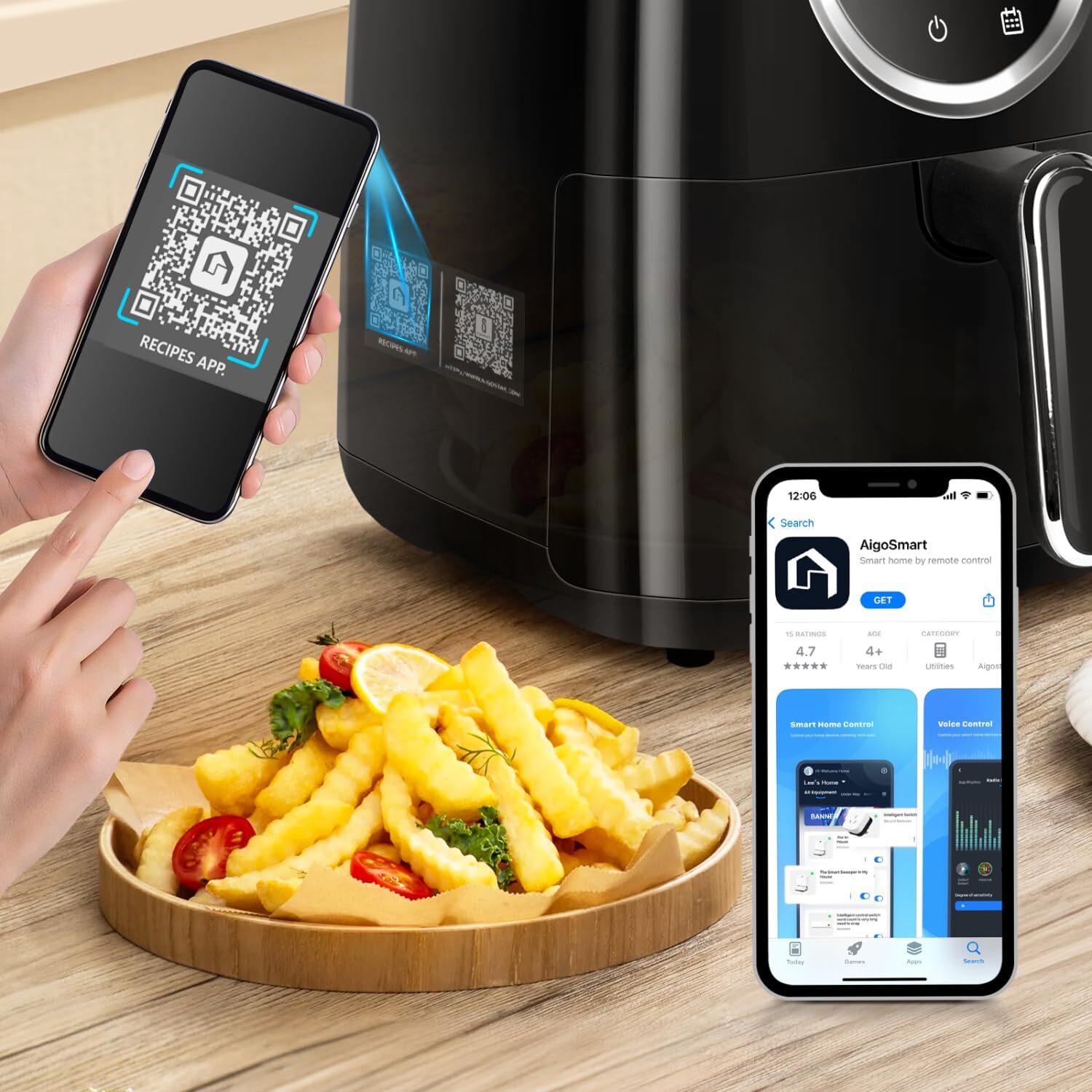 Aigostar 4.2 L Heißuftfritteuse XXL,Heissluft Fritteusen ohne Öl8 Menü und Rezept LED-Touchscreen, 1400W,BPA-frei