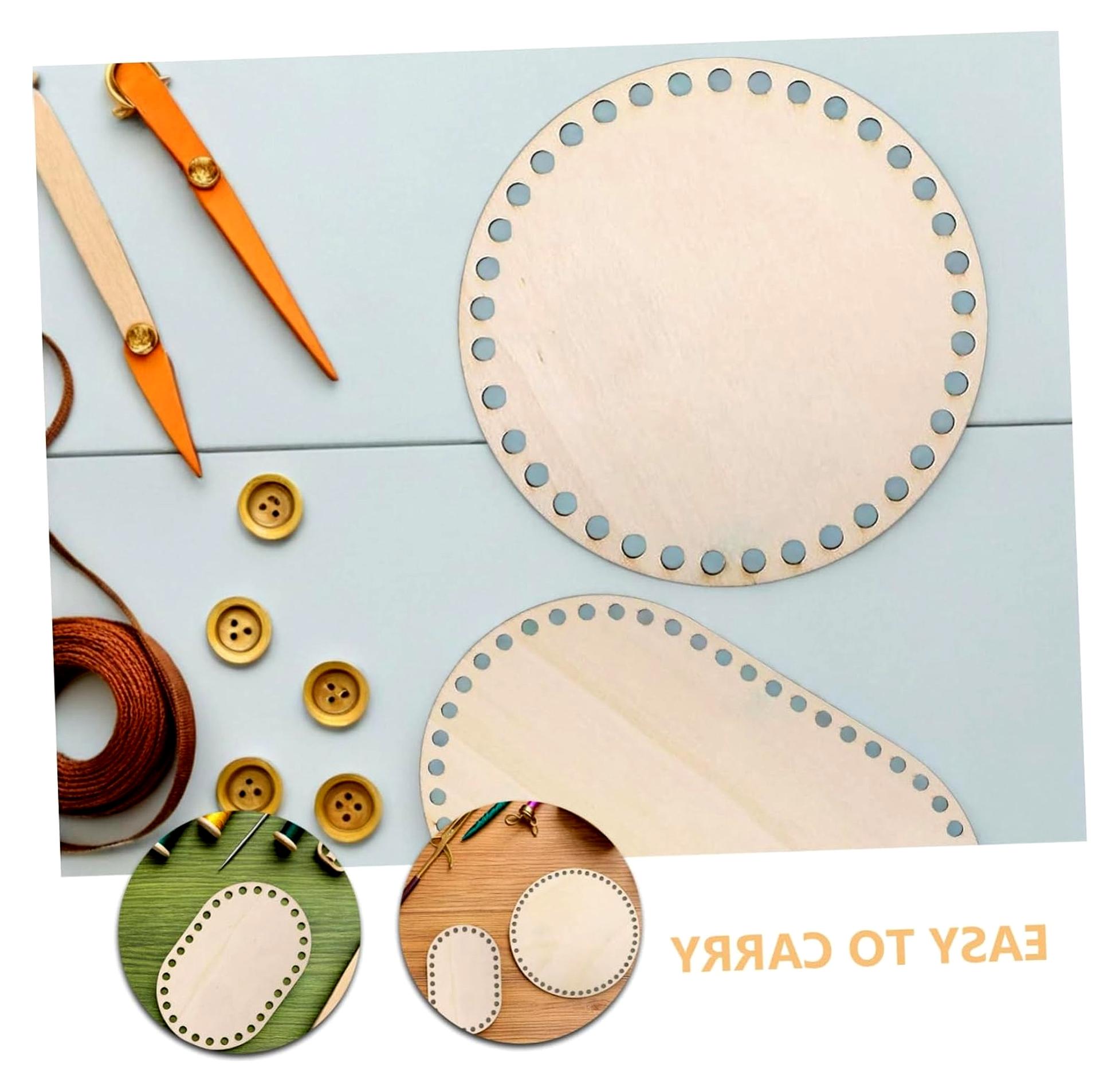 Markenlos 4 Stück Holzböden für runde und ovale Häkelkörbe aus Naturholz, DIY-Bastelzubehör für Flechtarbeiten und Dekoration