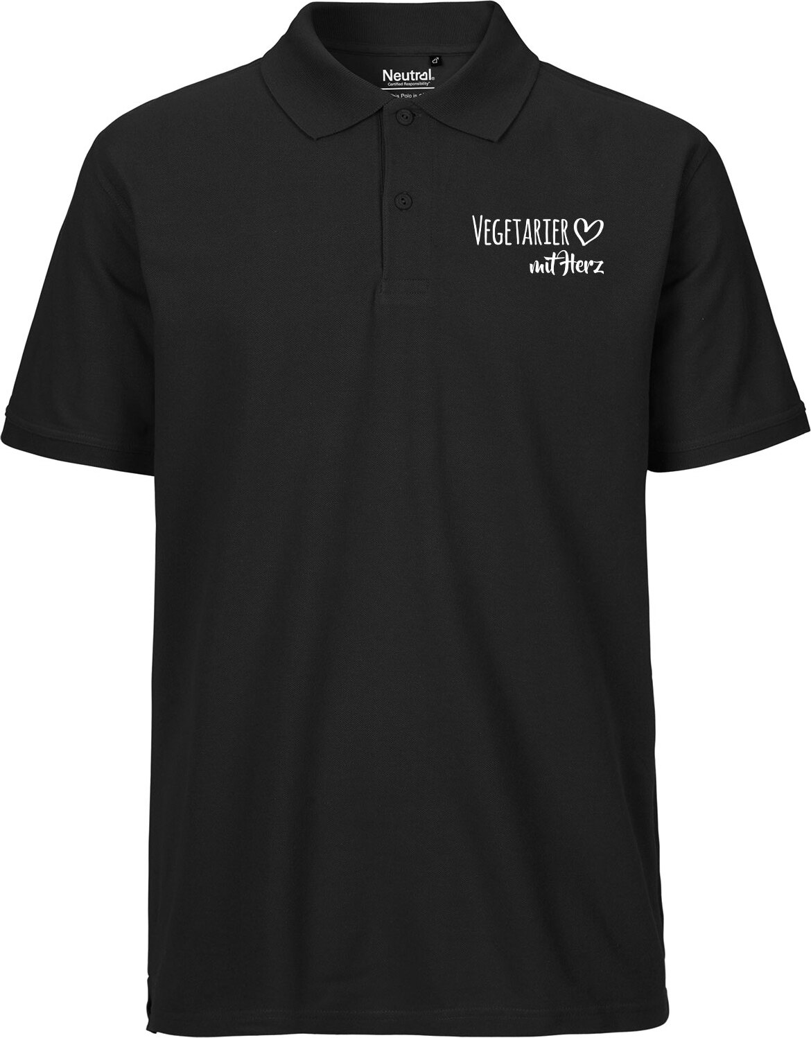 Hellweg Druckerei Huuraa Herren Polo Shirt Vegetarier mit Herz Geschenk Größe S Black Bio Baumwolle Fairtrade Vegetarier Mode 3084HP-S-BLA