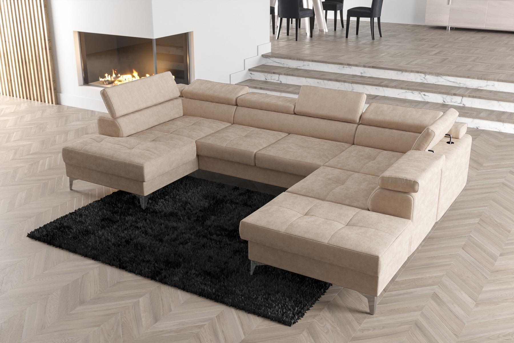 Modernes Design Polsterung Couch Wohnzimmer Ecksofa U-Form Kunstleder Holz Neu Image