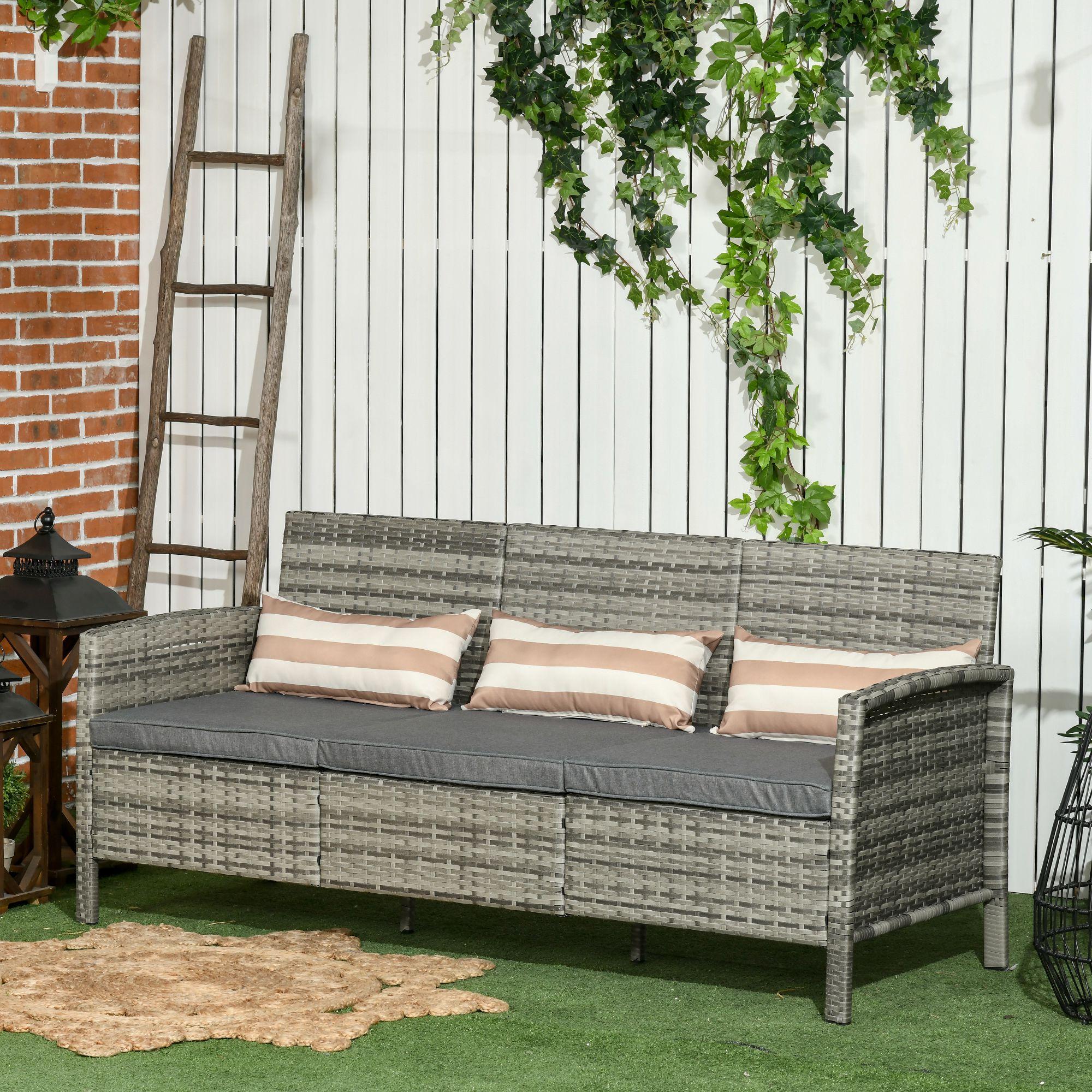 SUGIFT Loungesofa Outdoor Rattansofa, Gartensofa 3-Sitzer Polyrattan-Optik, PE-Rattan Stahl, Grau | inkl. 6 Kissen | 330 kg | 173 x 68 x 78 cm