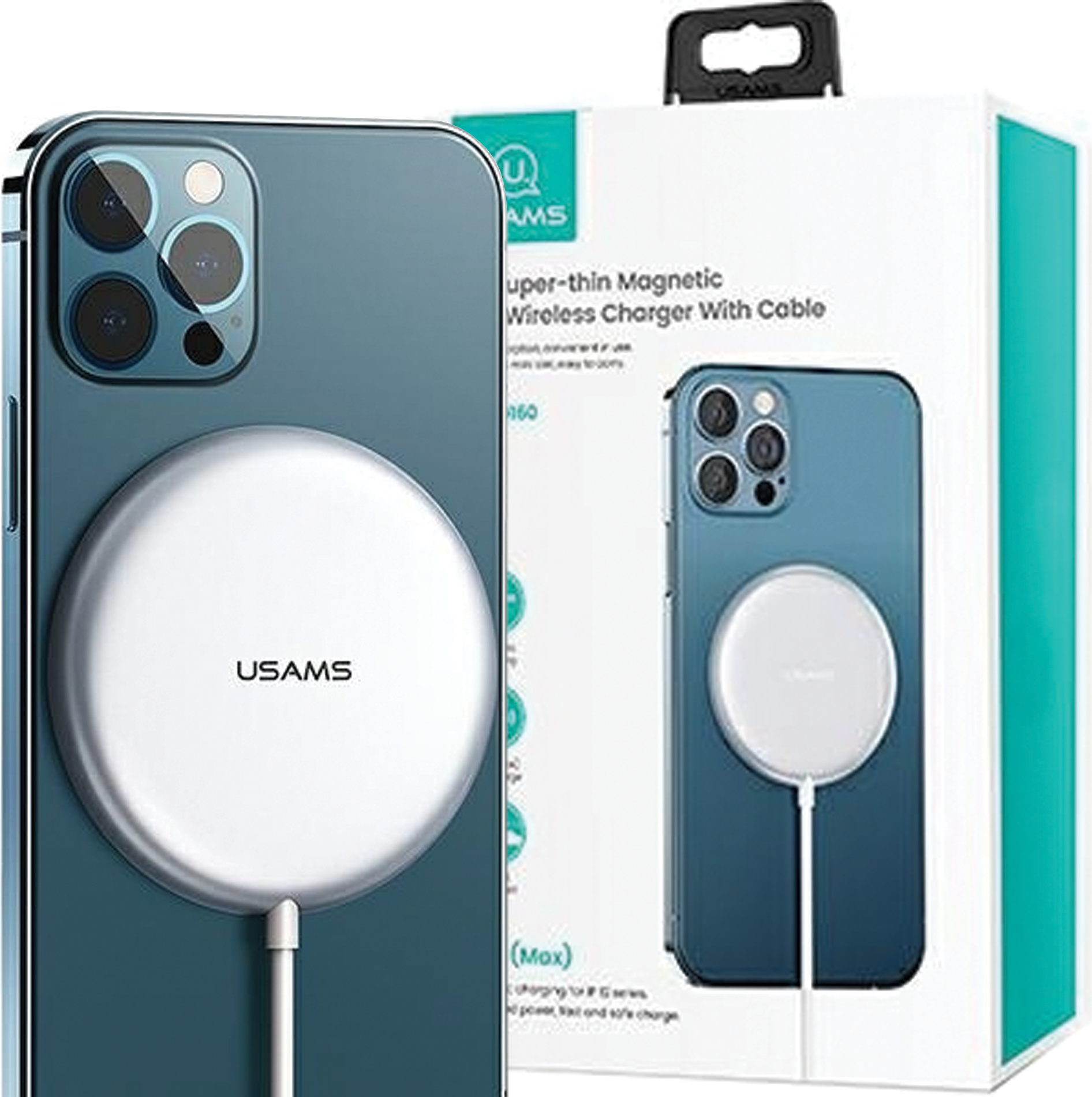 Usams Lad. Indukčná Us-Cd160 Magnetická W2 15W Hliníková Séria Iphone 12 Strieborná/Strieborná Cd160Dz01