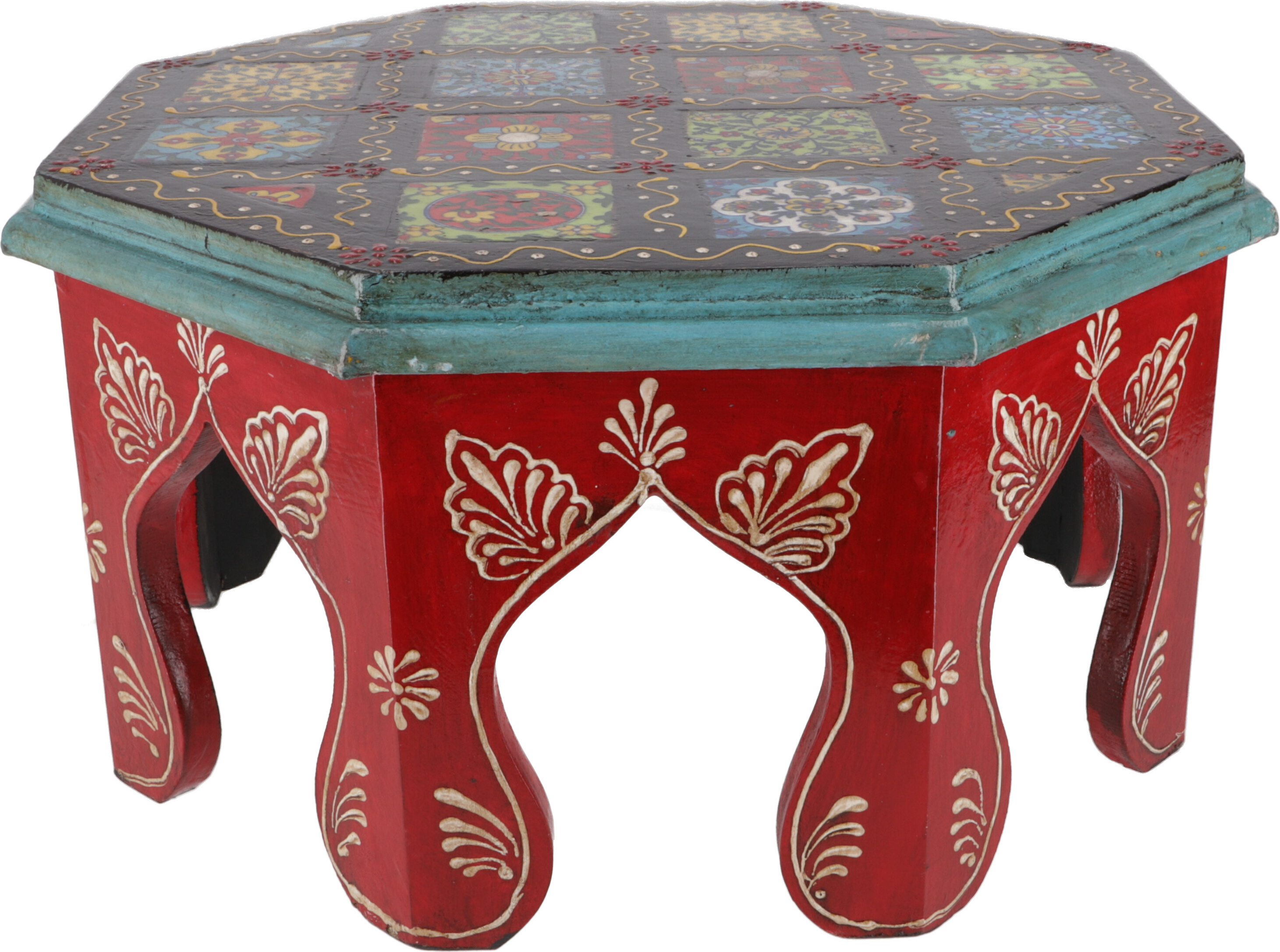 Guru-Shop Bemalter Kleiner Tisch mit Fliesenmosaik - rot Ø 30 cm, Mehrfarbig, Holz, Kaffeetische & Bodentische 49300