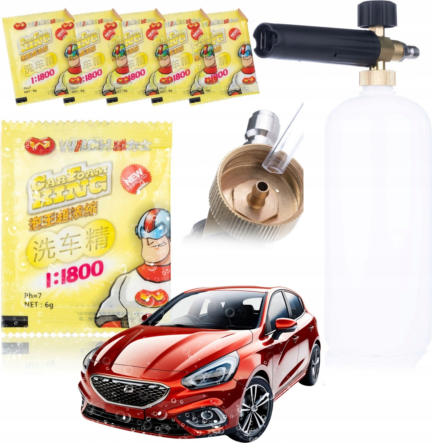 Rosfix Set 5x Aktivschaum – Schaumbildungspulver 6g + Schaumsprüher 1000 ml für Hochdruckreiniger