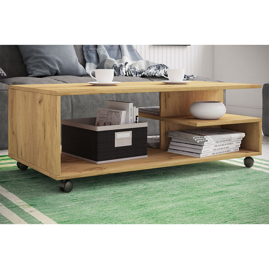 VCM Holz Couchtisch Sofatisch Wohnzimmertisch Rollen rollbar Kaffeetisch Stango XL 56-919871