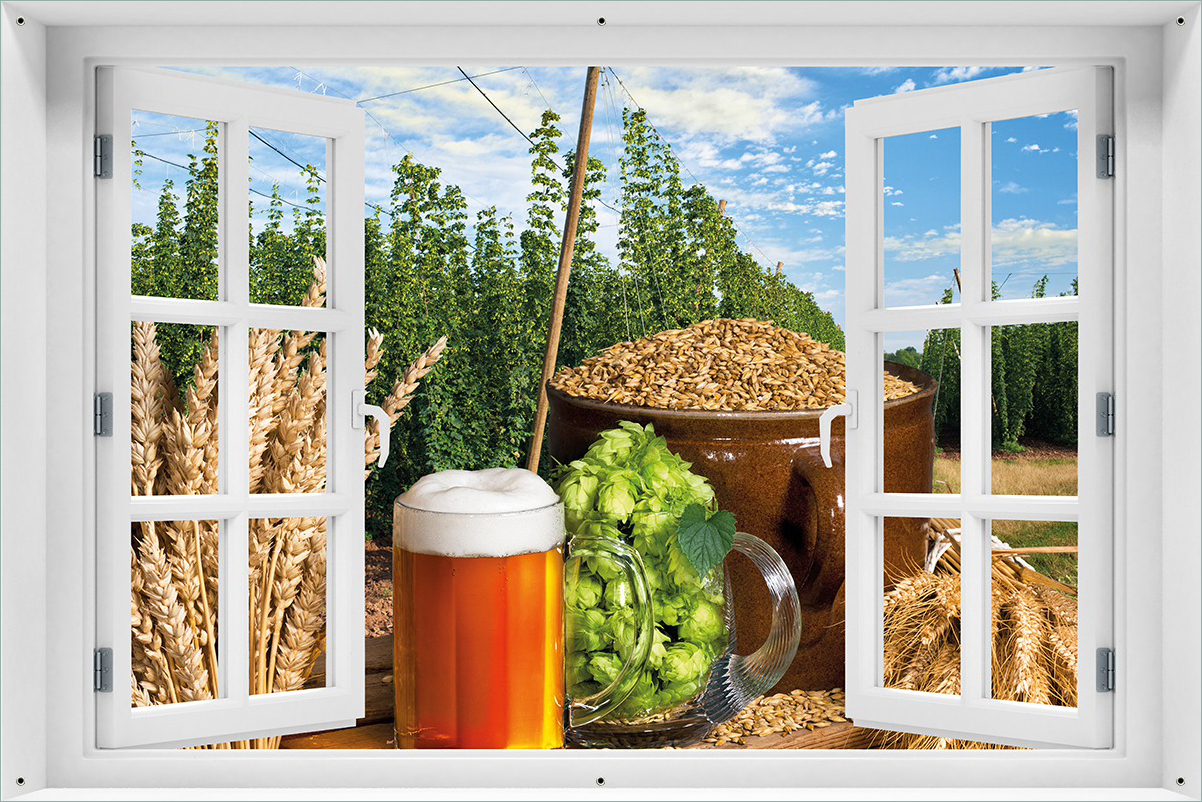 Wallario Outdoor-Poster für Garten oder Balkon 61 x 91,50 cm: Frisch gezapftes Bier, Hopfen und Malz odf5339-61915