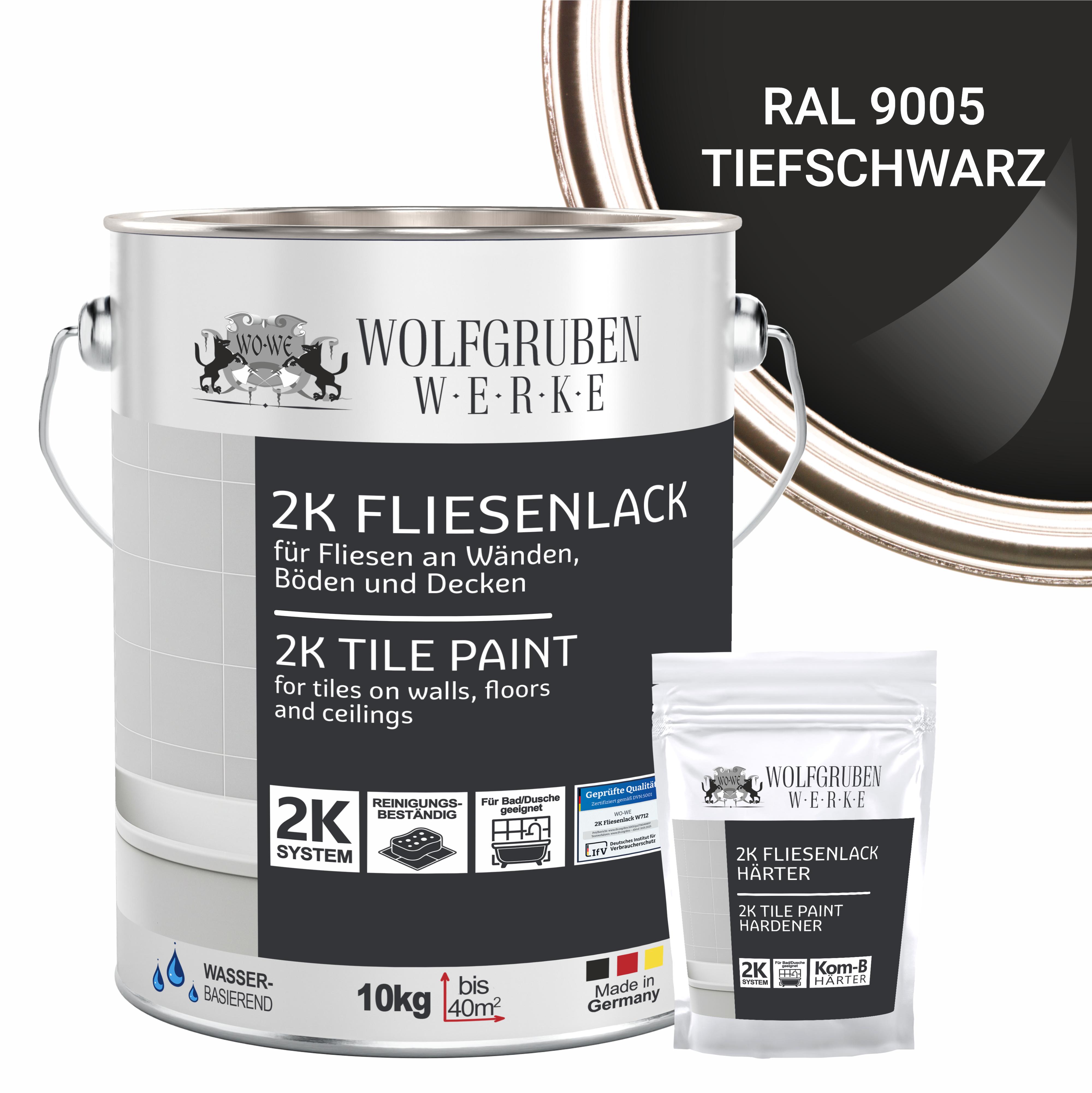 2K Fliesenlack Fliesenfarbe Wand Bodenfliesen W712 Tiefschwarz RAL 9005 - 10Kg