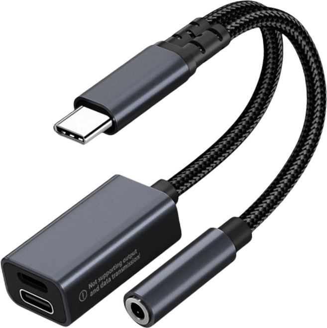 INF Adaptér 2 v 1 z USB-C na 3,5 mm konektor pre slúchadlá s nabíjaním čierna