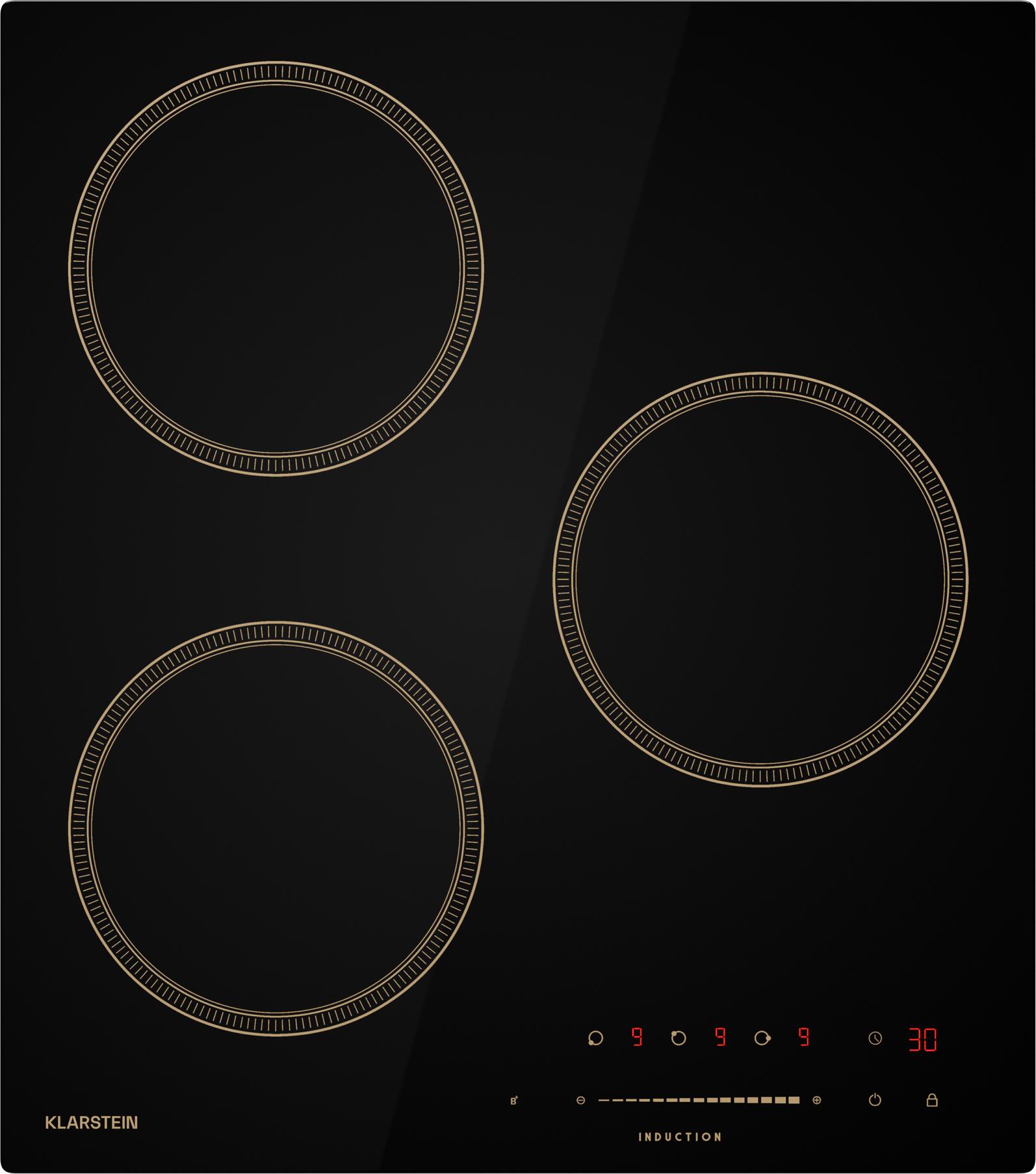 Klarstein Victoria indukčná varná doska  - 3-zónová vstavaná indukčná varná doska, 6 600 W s posilňovačmi, dotykovým posuvníkom, časovačom a detskou poistkou, čierna sklokeramika, kompaktný 45 cm dizajn