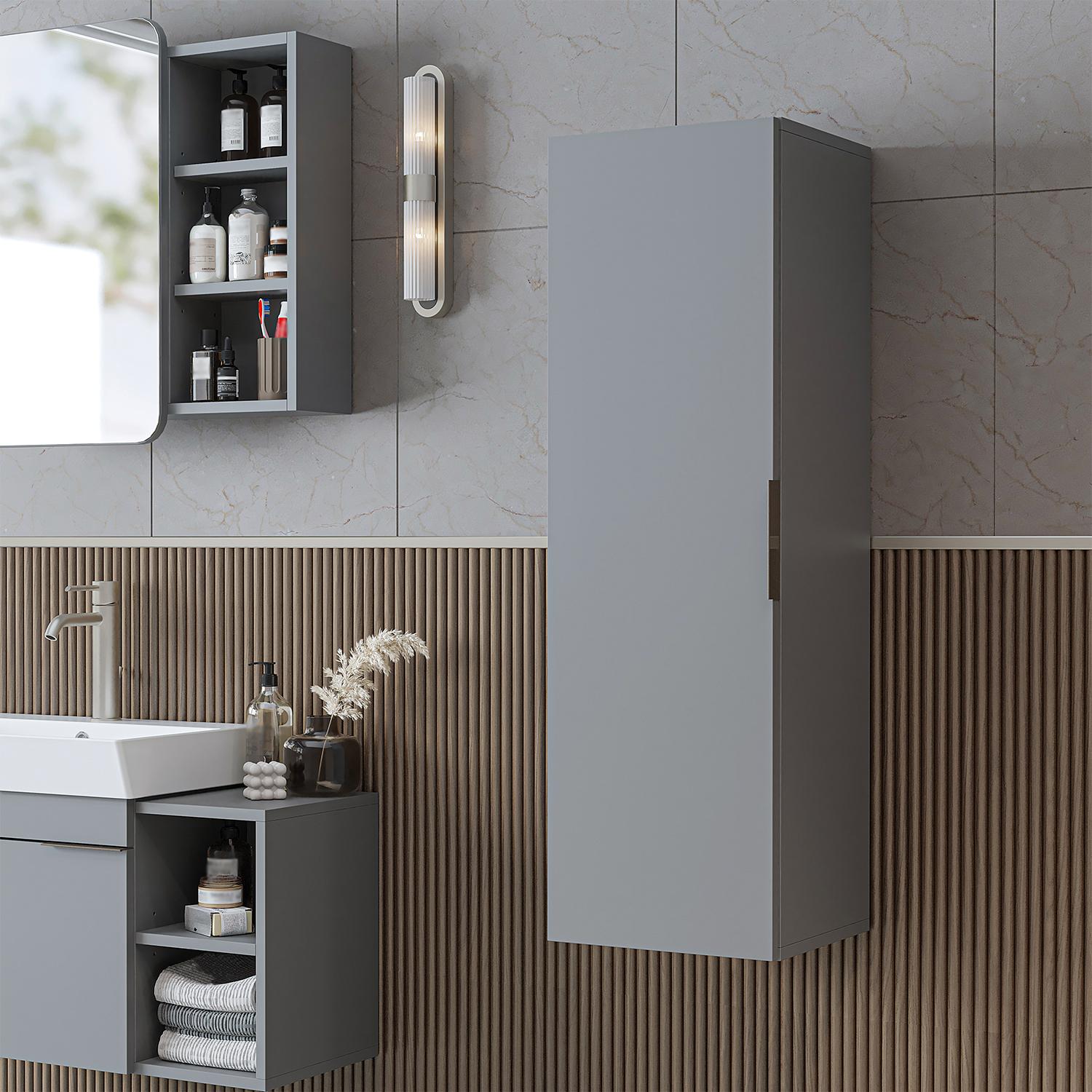 roomartstore.de Roomart LYCIA-50 Badmöbel - nur Hochschrank - H 114 x B 32 x T 35 cm - Grau BD22.33-114*