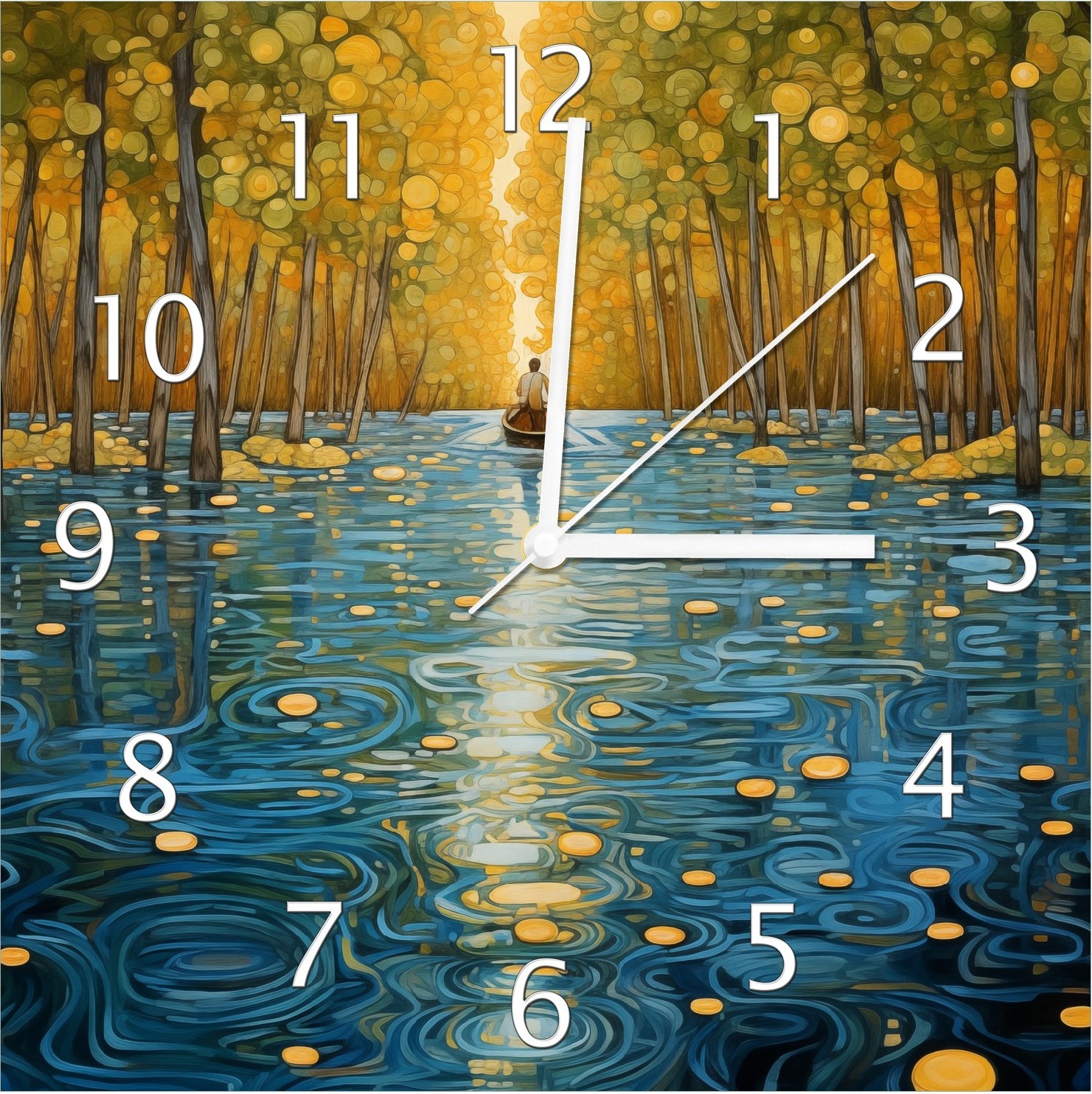 Wallario Design Wanduhr Reise durch das Lichtermeer aus Echtglas, Größe 30 x 30 cm guk1093-3030