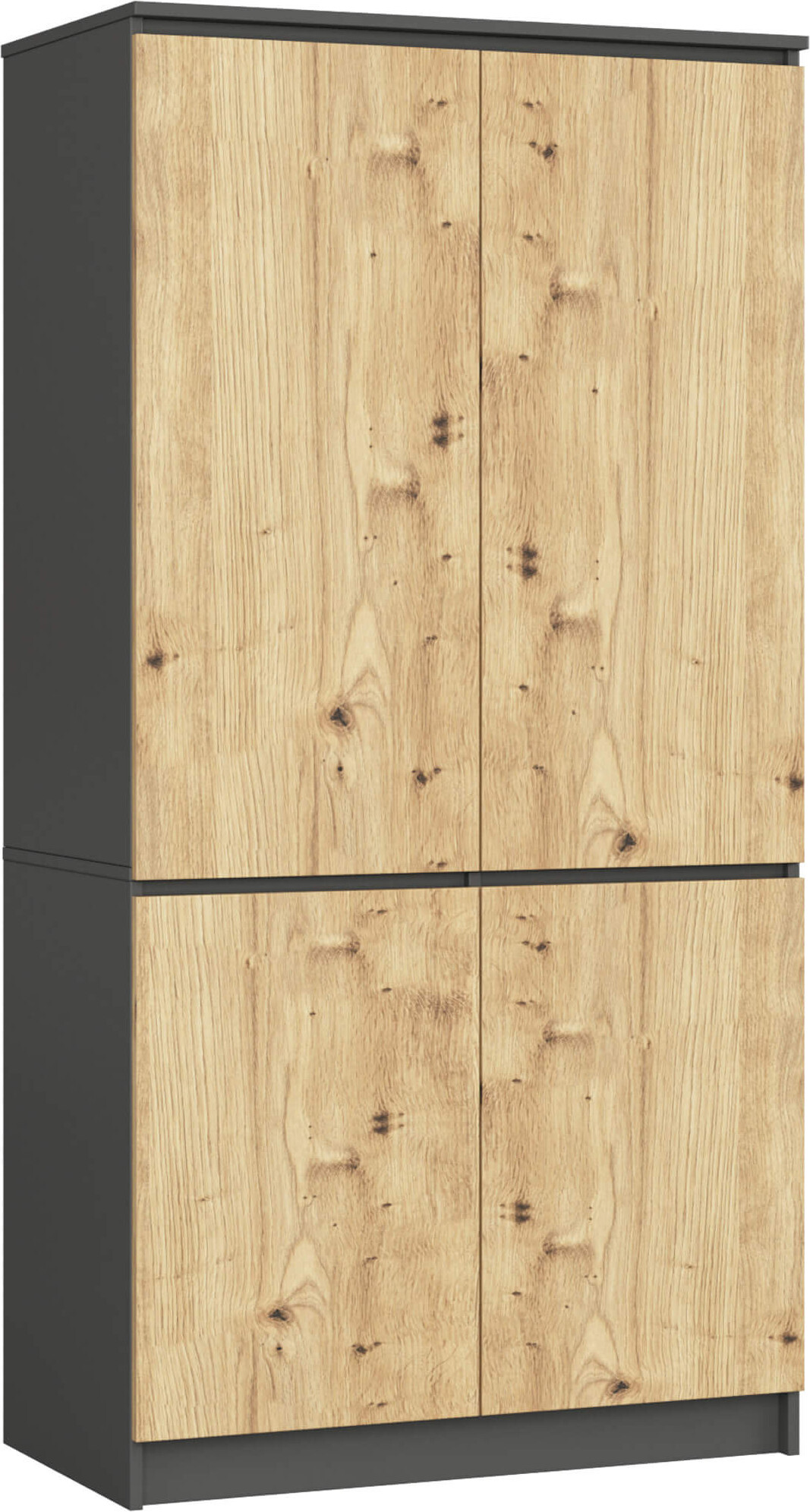 Kleiderschrank AKORD S90 Grau, Eiche Artisan 90 cm 4 Türen 4 Regalböden B90xH180xT51 cm SP0PSYSSS904DZARART010