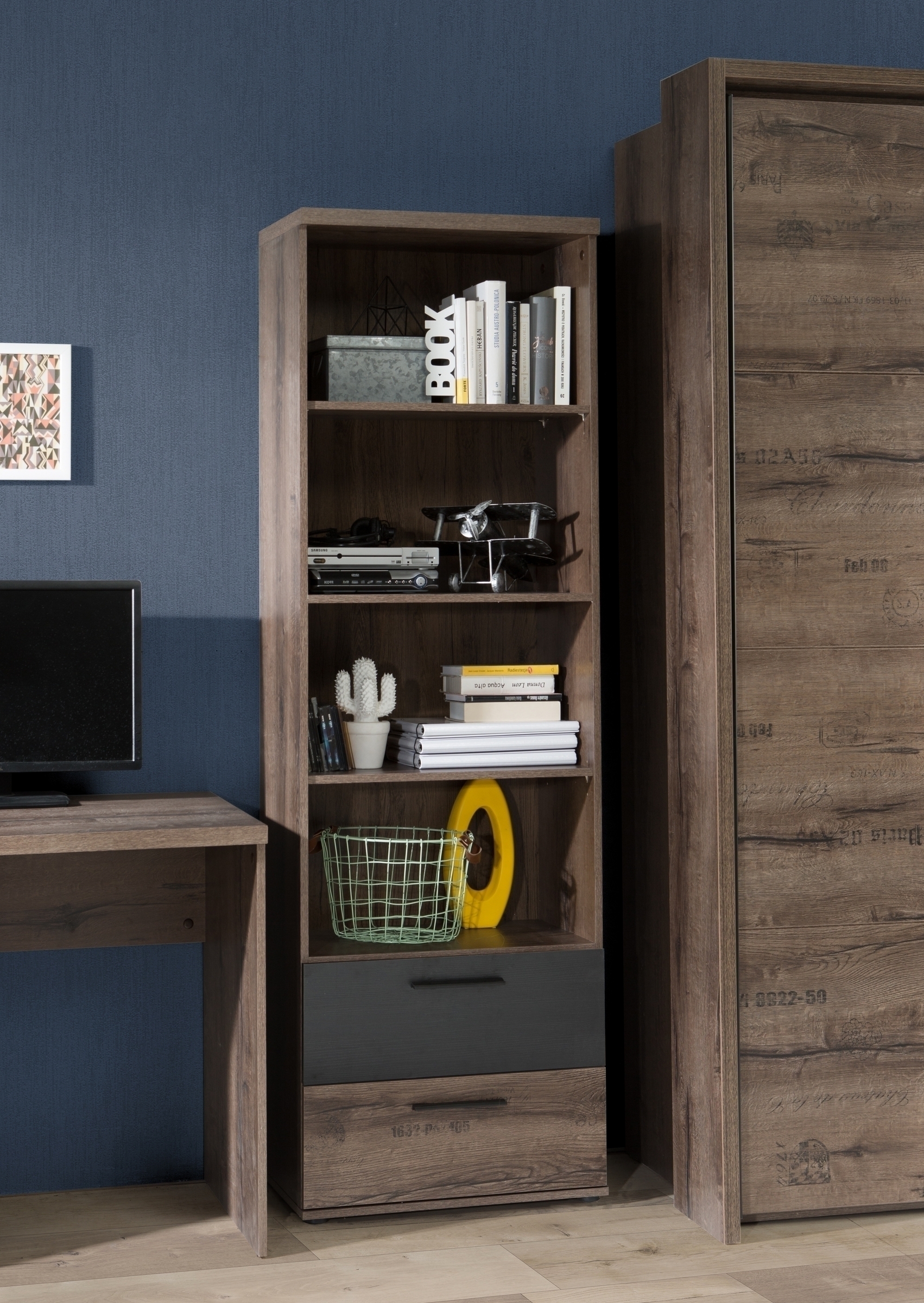 freiraum Regal >Jacky< in Schlammeiche/ Script-Schlammeiche/Schwarz Eiche 570581