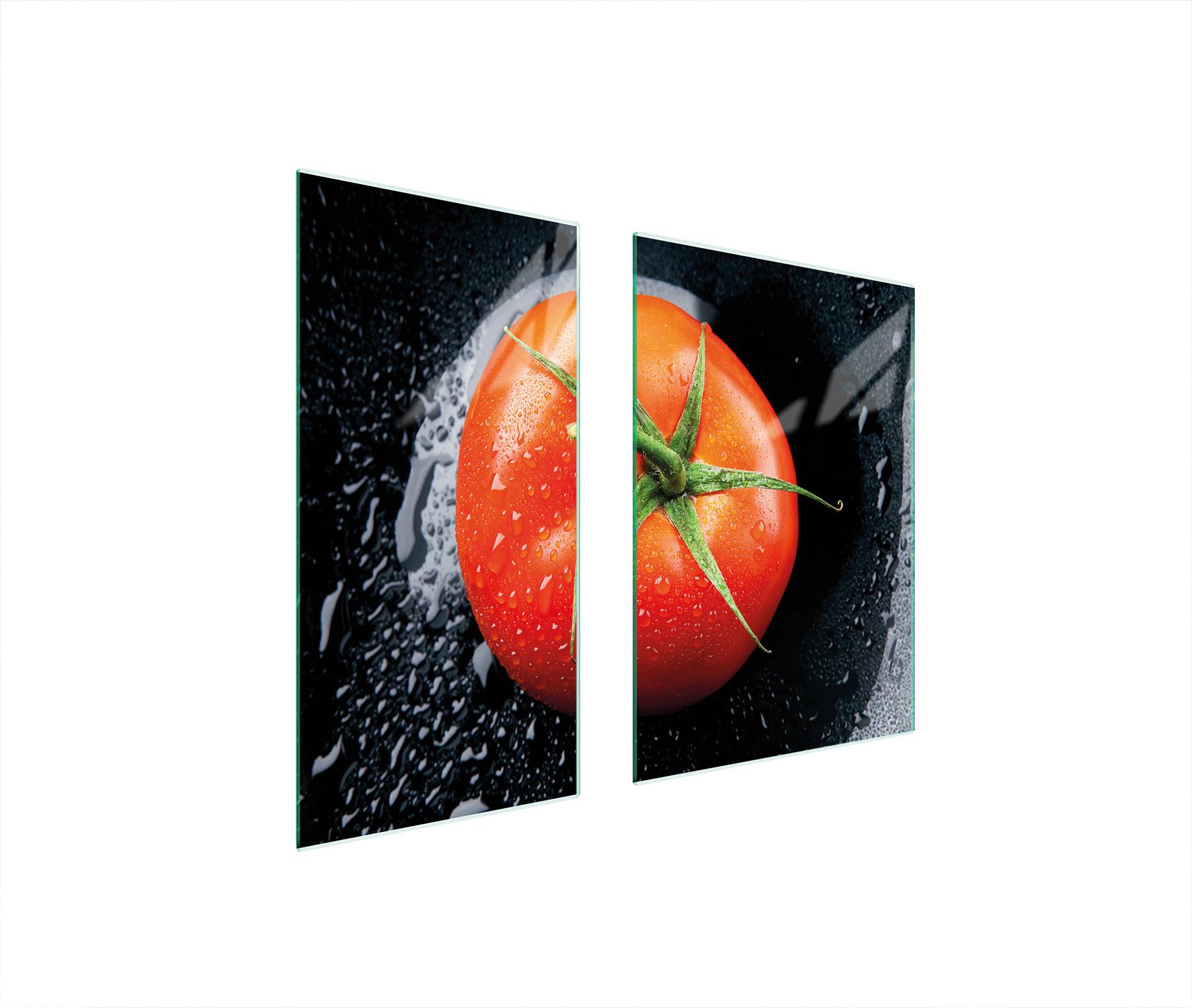 TMK ArtDeko Herdabdeckplatten 2 teilig 75x52 Glaskeramikfeld Abdeckung Glas Schneidebrett Tomate Rot
