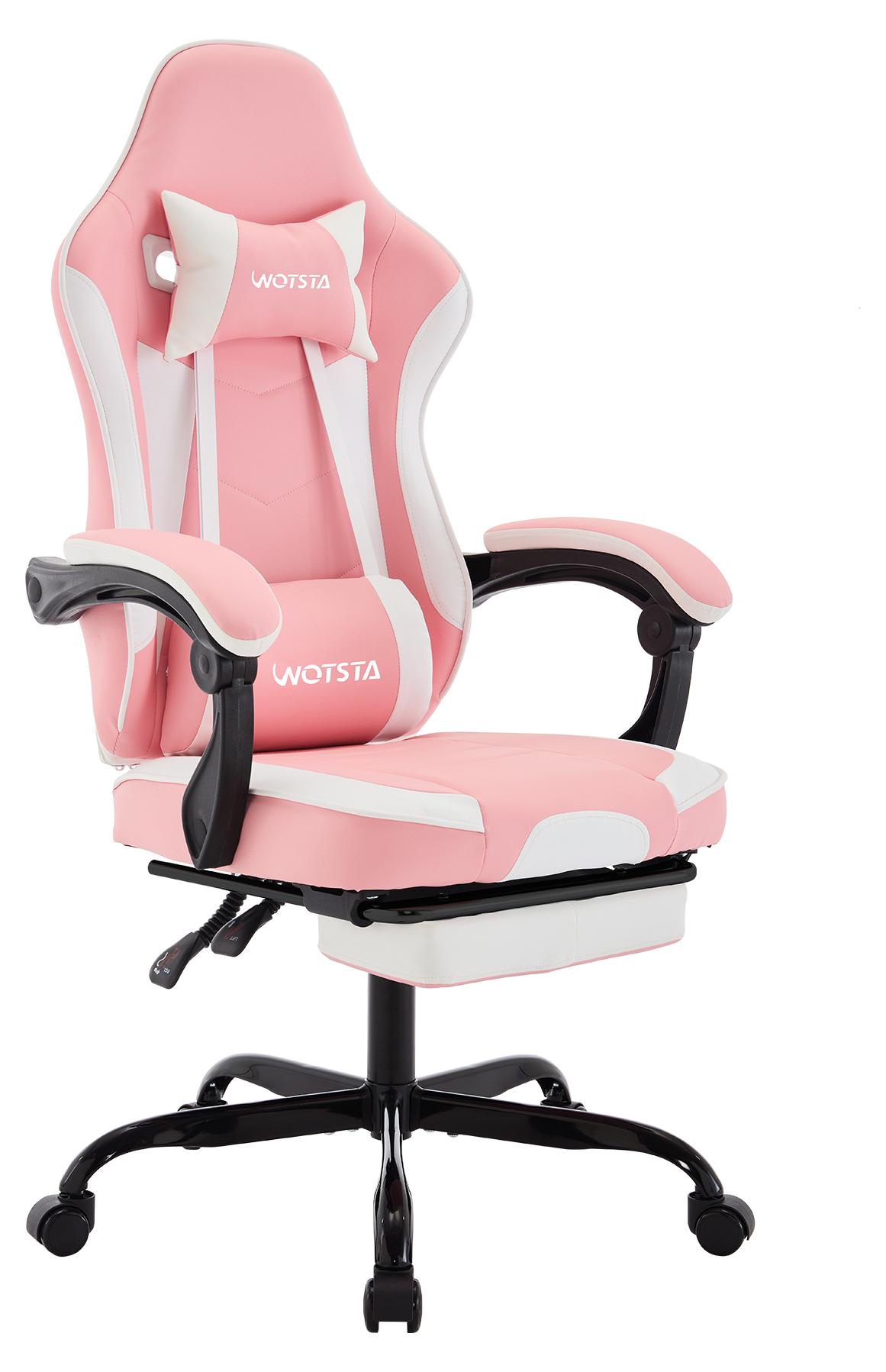 WOTSTA Gaming Stuhl Racing Bürostuhl Fußstütze Rosa