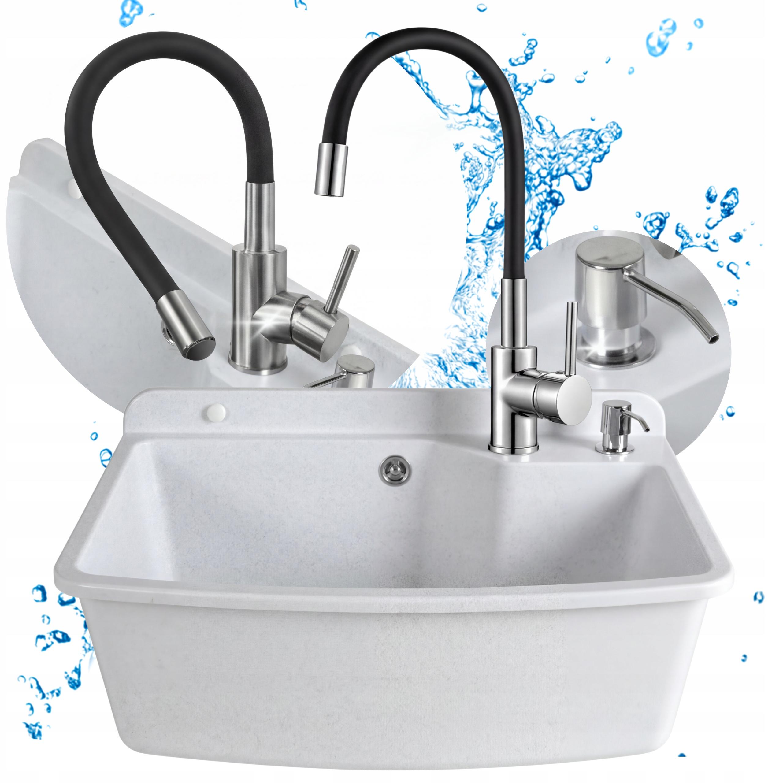 SIGO Weißes Haushalts-Set: Spülbecken, flexible Armatur, Flüssigkeitsspender