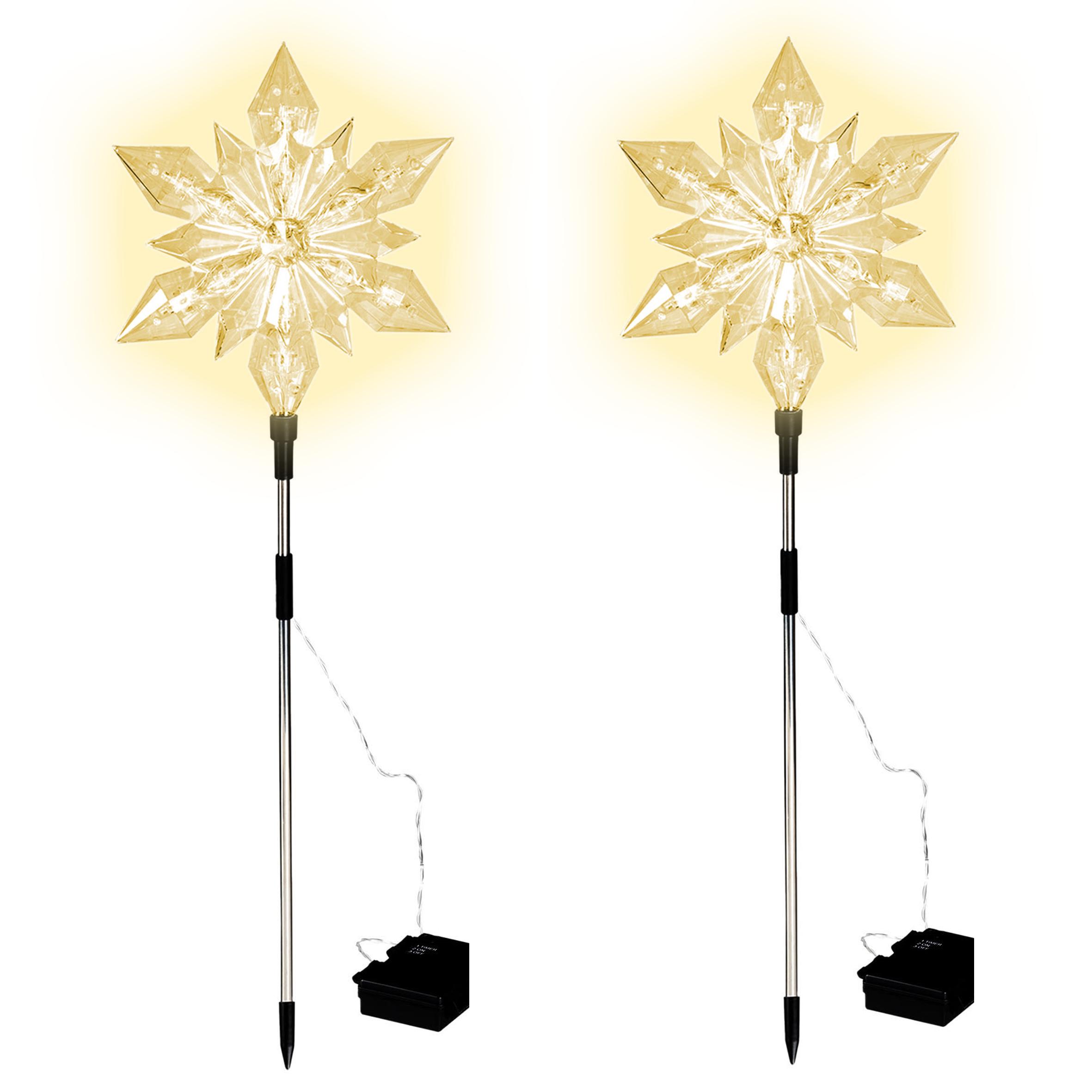 Spetebo Set 5 Luci Da Giardino A LED Fiocchi Di Neve - Bianco Freddo Con Timer - Altezza 21 Cm - Batteria