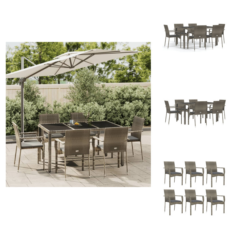 vidaXL 7-dielny záhradný jedálenský set s vankúšmi sivý polyratan - Záhradný nábytok sety