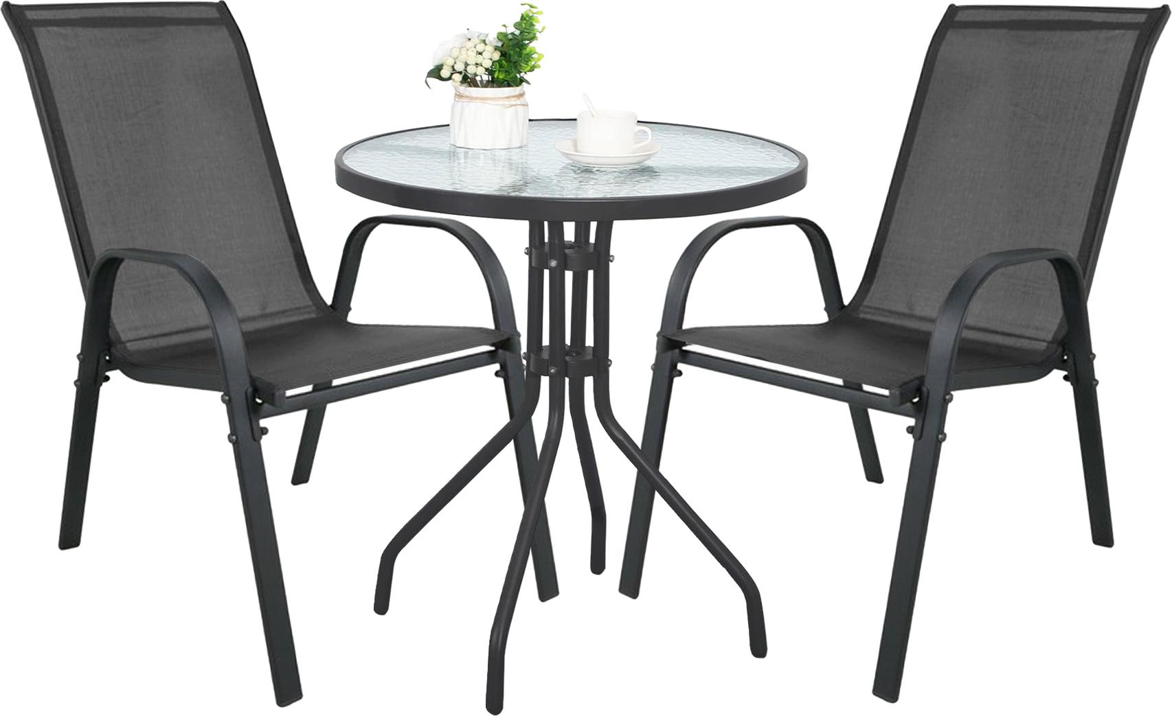 Okrúhly stôl ISLAND 60cm + 2x stolička SOFIA tmavosivá