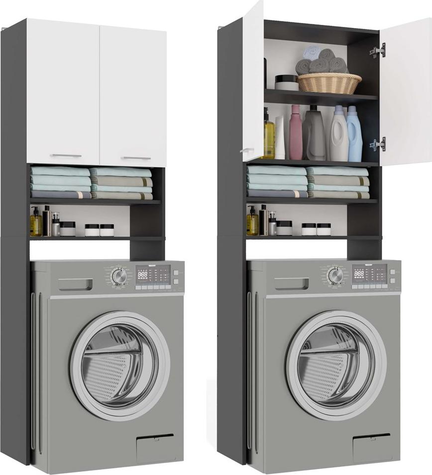 Schrank über der Waschmaschine, Pola DK Badezimmer-Säulenregal, Anthrazitweiß, 180x64x30