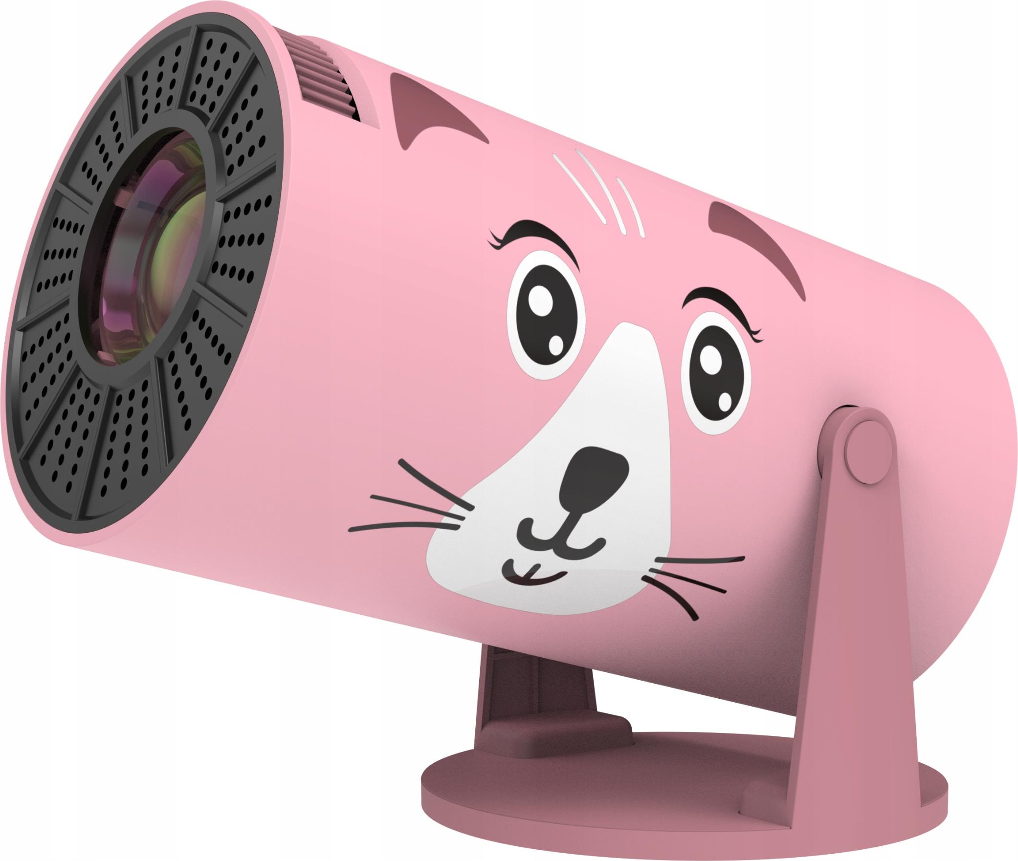 Projektor Kinder Kiano Kid Rosa Katze HD 1280x720, 32–130 Zoll, 230° drehbar, WLAN, AirPlay Miracast, ideal fürs Kinderzimmer mit Android 11 KIAPK1001
