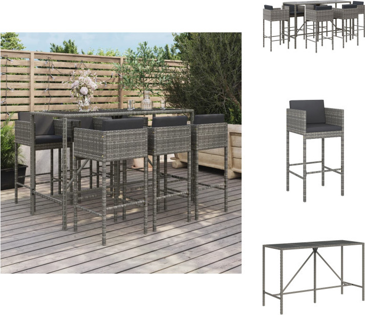 vidaXL 7-dielny záhradný barový set s vankúšmi sivý polyratan - Záhradný nábytok sety