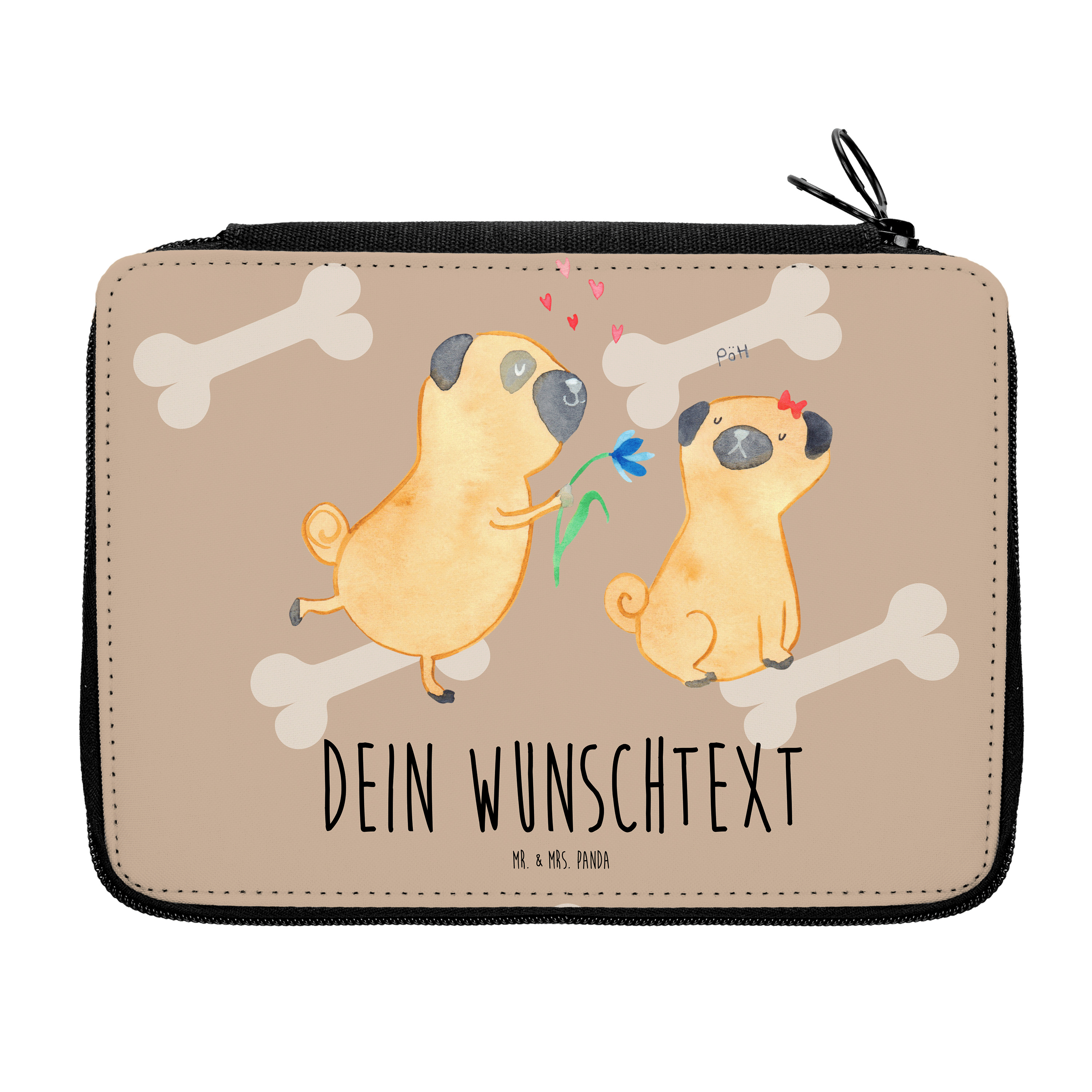 Mr. & Mrs. Panda Personalisierte Federmappe Mops verliebt - Hundeglück - Personalisierte Geschenke, Hundeliebe, Tierliebhaber, knuffig, Federmappe mit Namen, Haustier PD-1373510-STANDARD
