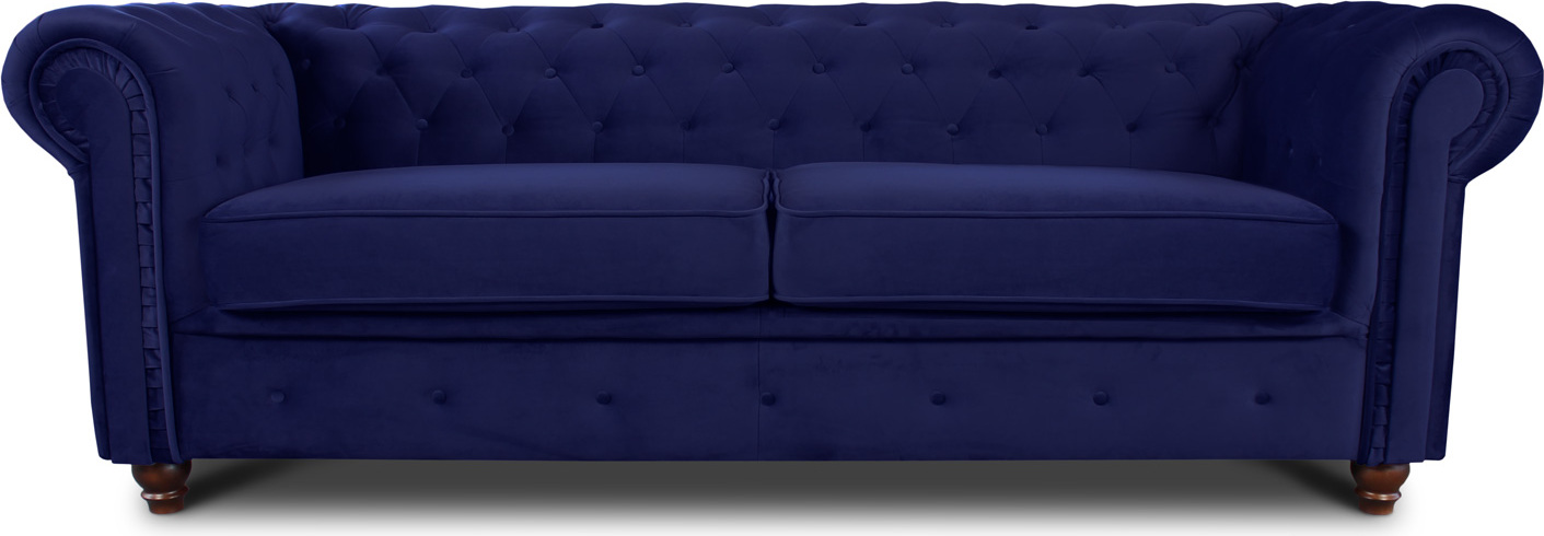 Sofa Chesterfield Asti 3 Sitzer Couchgarnitur 3 er Sofagarnitur Couch mit HolzfuBe Polstersofa Glamour Design Velours Dunkelblau Velvet 86