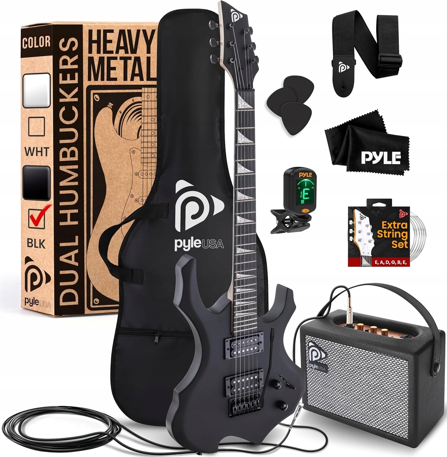 Pyle E Gitarre – Electric Guitar Set – E Gitarre Set mit Elektrische Gitarre, E-Gitarre Verstärker, Gitarren Tasche, Saiten, Gurt, Stimmgerät & Kabel