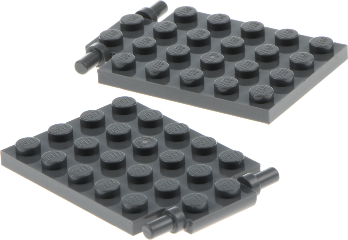 2x Lego Falltür Bau Platte modifiziert 4x6 neu-dunkel grau lange Pins 92099