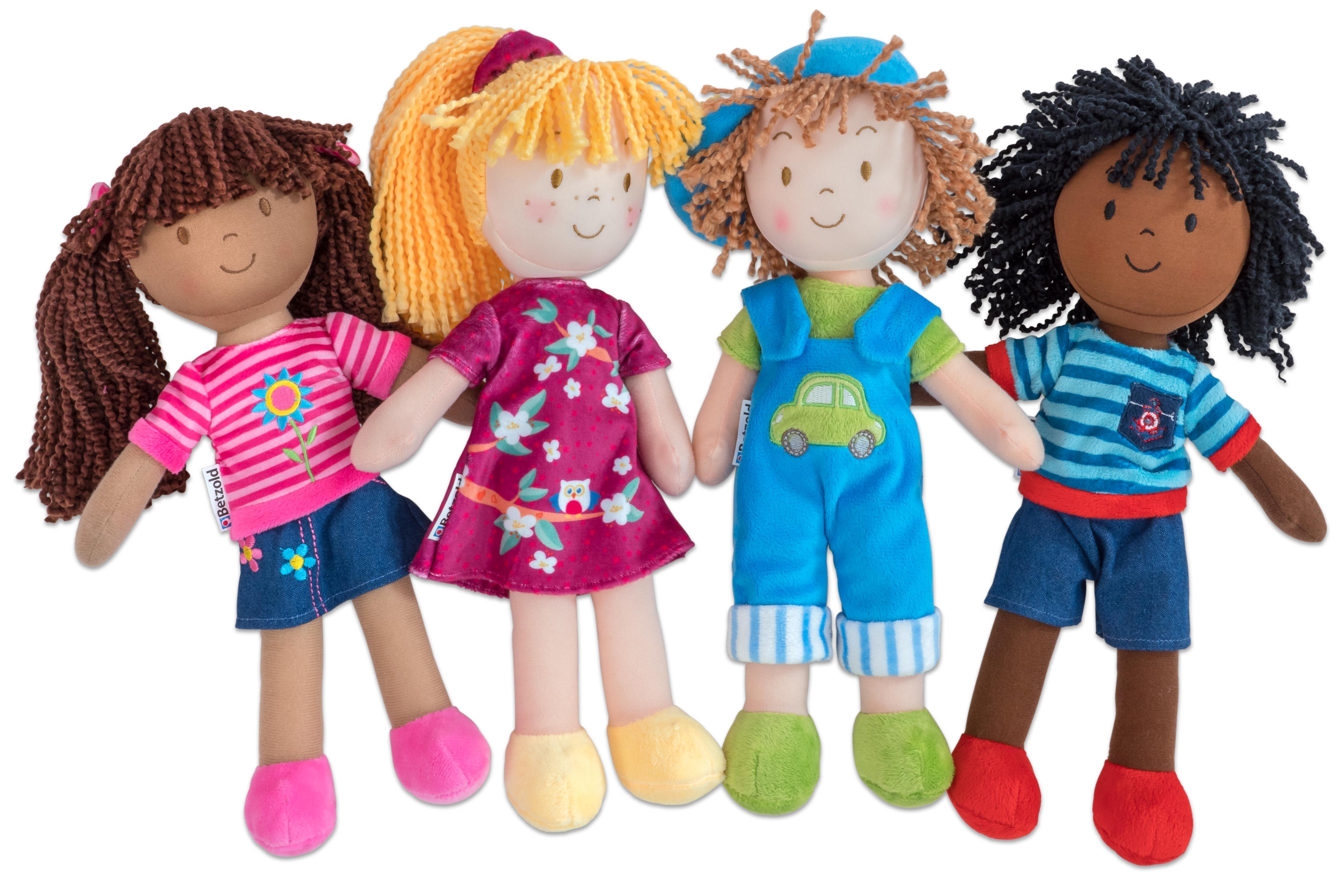 Betzold, Stoffpuppen, 4er-Set, Kuschelpuppen, Kinderpuppen 760322