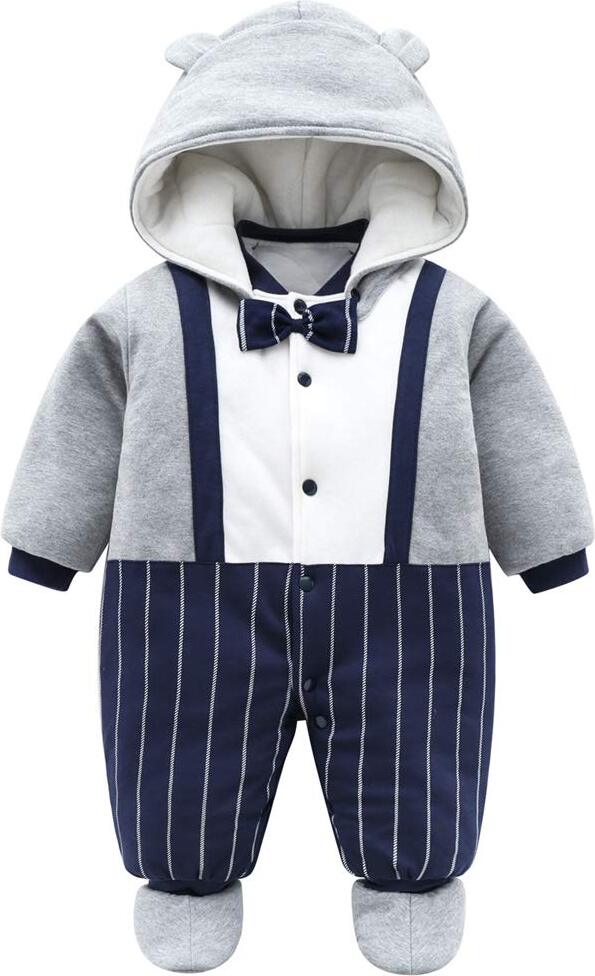 odsellingaaa Baby Overall mit Kapuze Footies Strampler Winter Schneeanzüge Onesies Cartoon Overall (Grau, 66CM) OD-XM01619