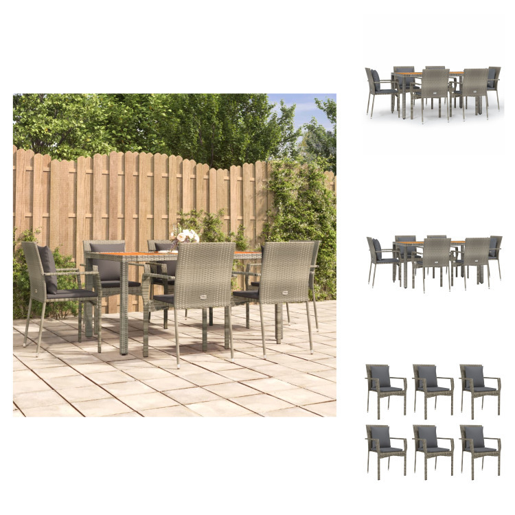 vidaXL 7-dielny záhradný jedálenský set s vankúšmi sivý polyratan - Záhradný nábytok sety