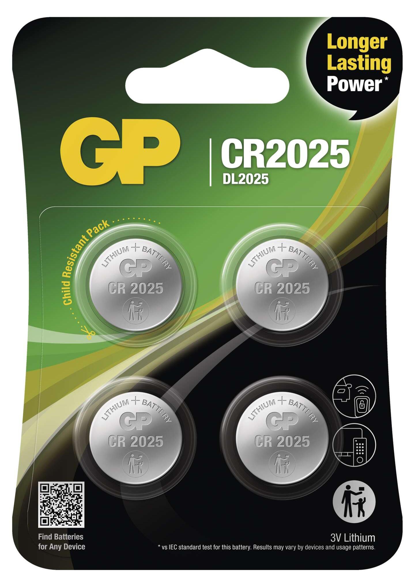 GP Batteries GP 0602025 C4 Lithium-Knopfzelle CR2025, 3 V, 4 Zellen, 4 Zellen B15254