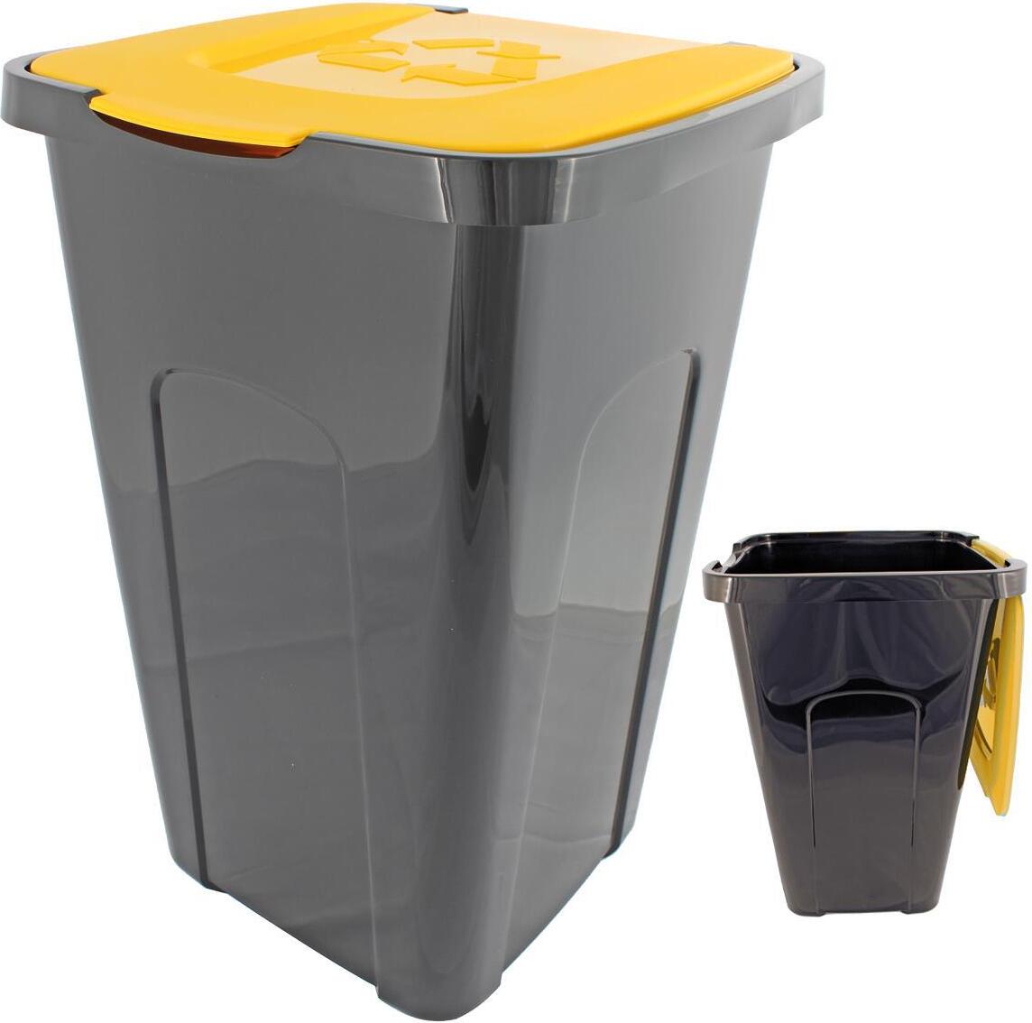 Centi Abfalltonne Recycling, 50 Liter, 56 x 36 x 36cm, Mülleimer Tonne Schwarz, Deckel GELB 0586.718554