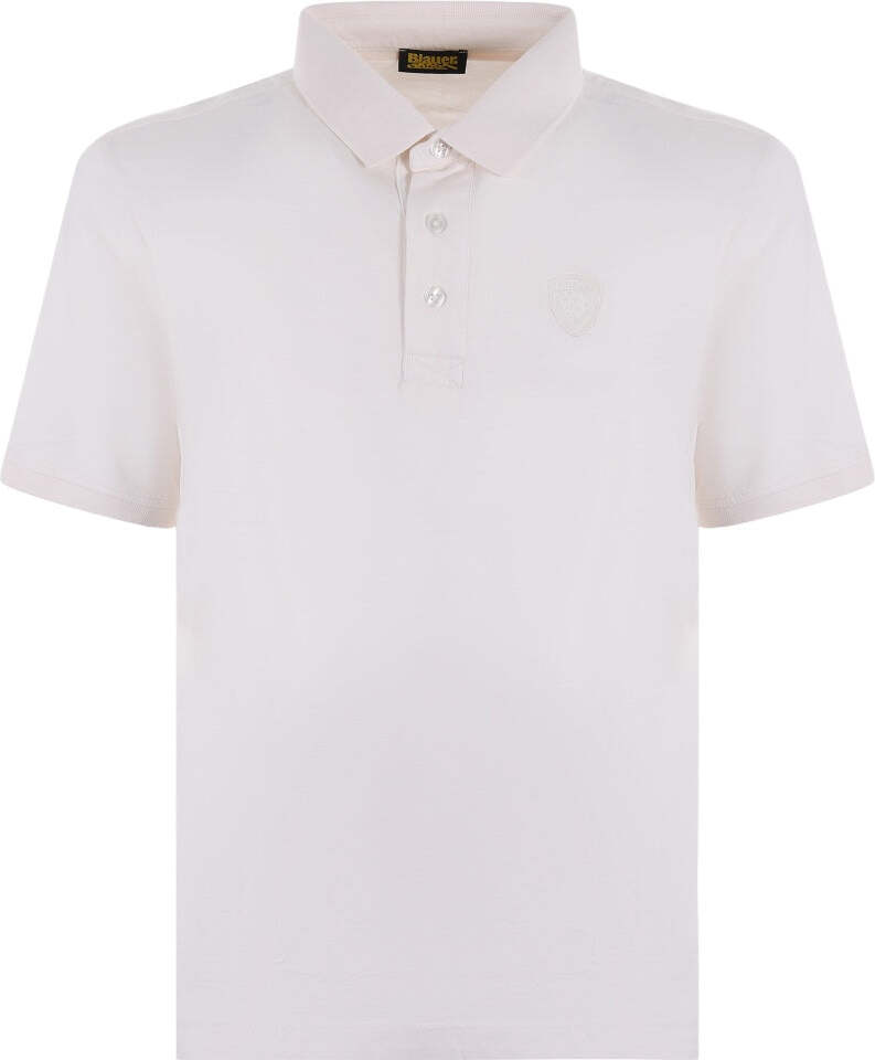 Blauer Weißes Polo mit weißem Logo – L