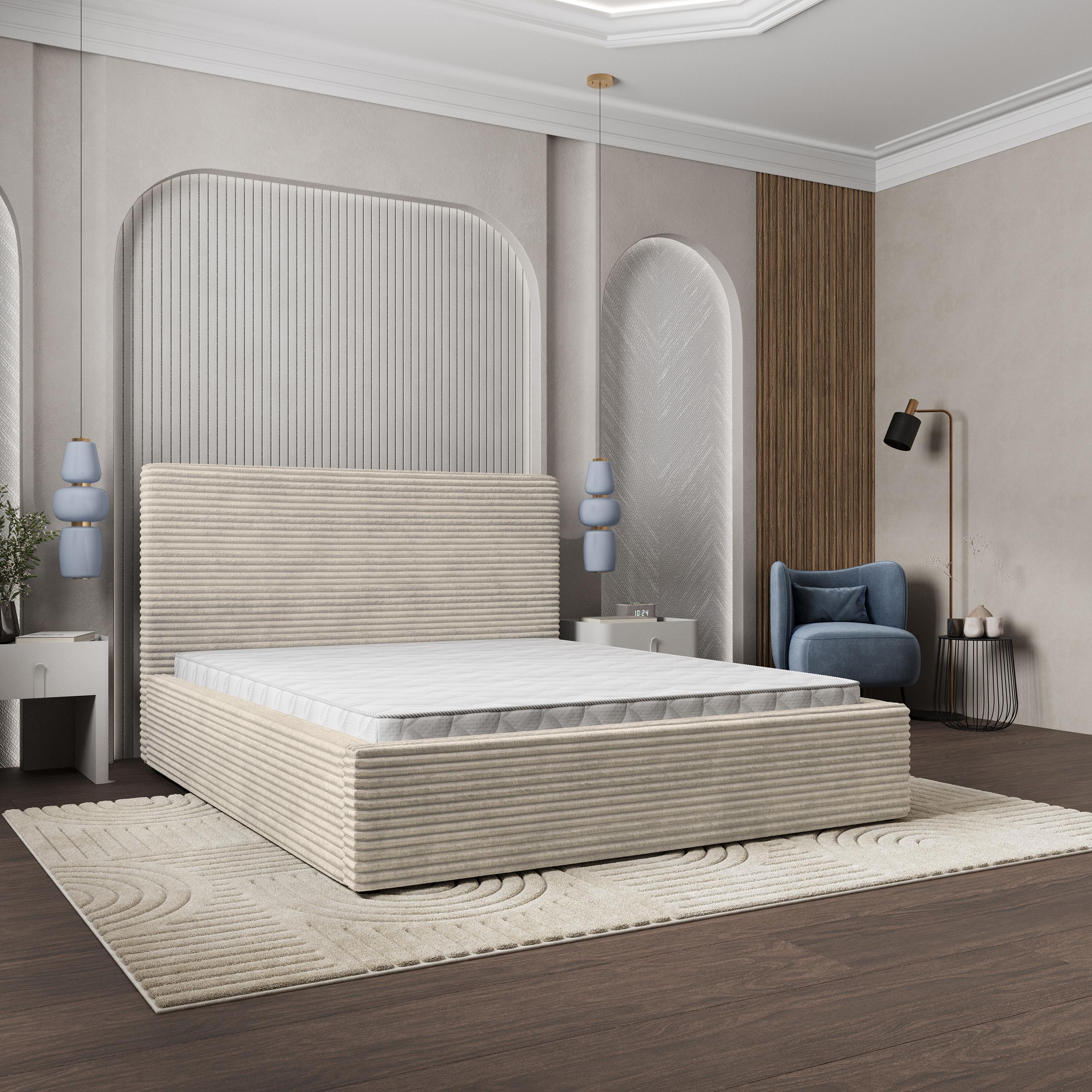 Masseno Polsterbett MIRETTI 140x200 cm, Polsterbett mit Bettkästen -Creme, TILIA 03 MIRETTI 140X200 CM TILIA 03