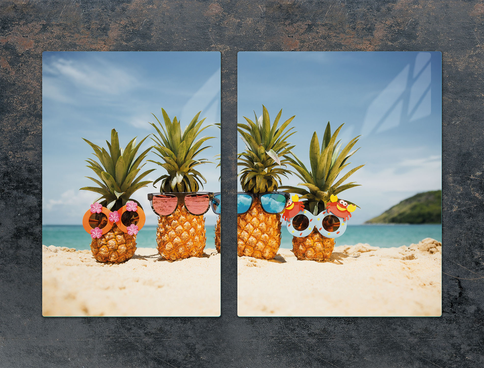 TMK ArtDeko Herdabdeckplatten 2 teilig 75x52 Ceranfeld Abdeckung Glas Schneidebrett Ananas Meer