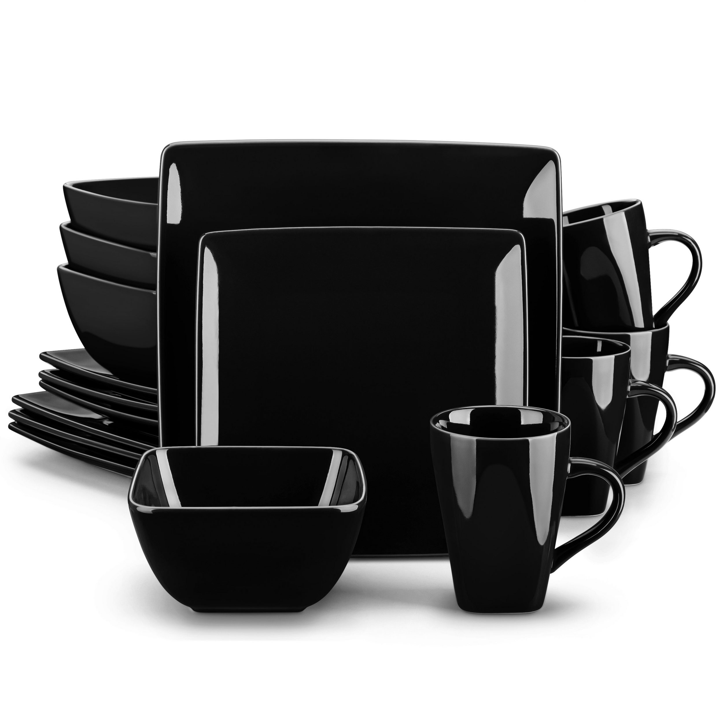 vancasso Tafelservice »SOHO« 16-tlg. Porzellan Teller Set, Kombiservice  Tafelset mit Kaffeetassen, Müslischalen, Schwarz | Becher