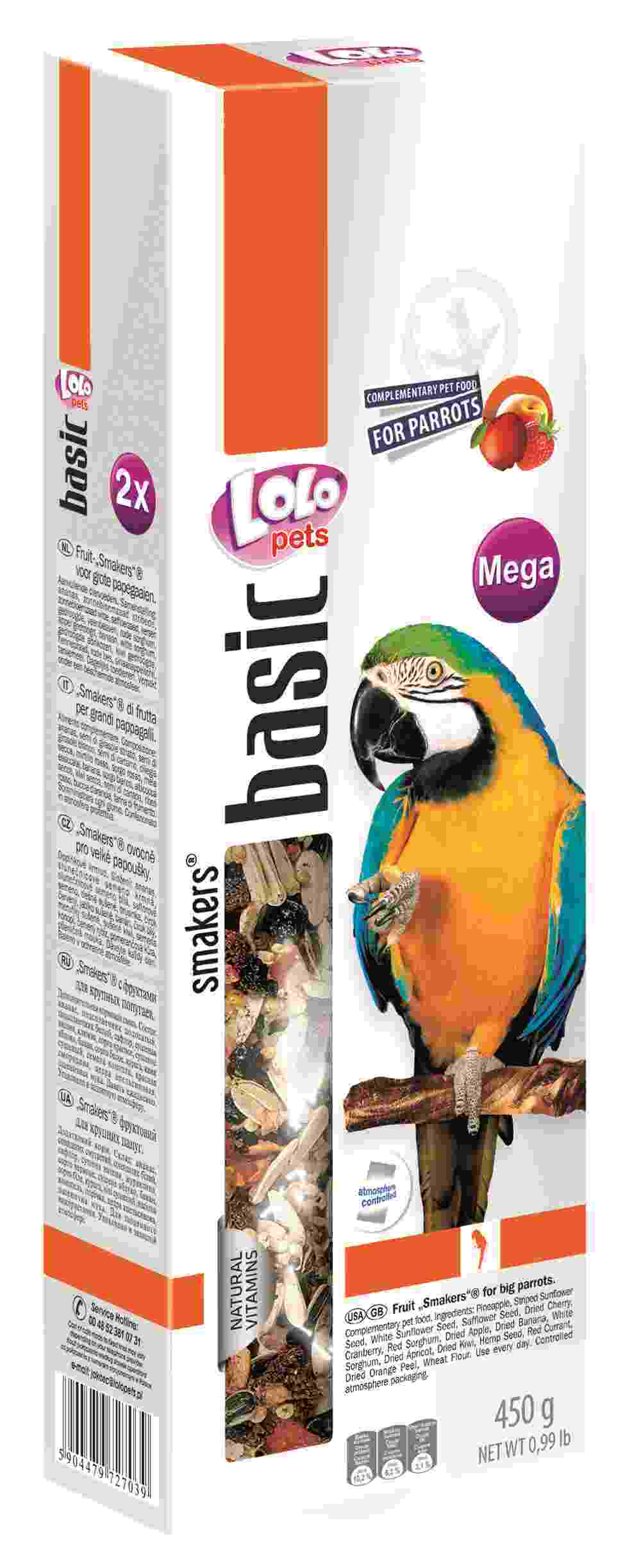 LoLo Pets BASIC - MEGA-FRUCHTAROMEN FÜR GROSSE PAPAGEIEN 450 g TRALO72703