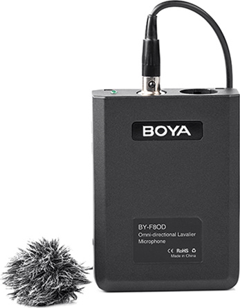 Boya BY-F8OD Lavaliermikrofon mit Kugelcharakteristik Metallkonstruktion Batterie AA Popschutz 350310