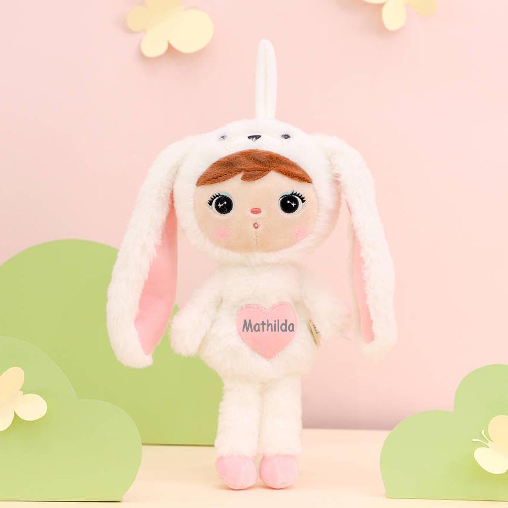 Elefantasie Stoffpuppe Hasenmädchen mit Namen personalisiert Weiß.Größe:30cm